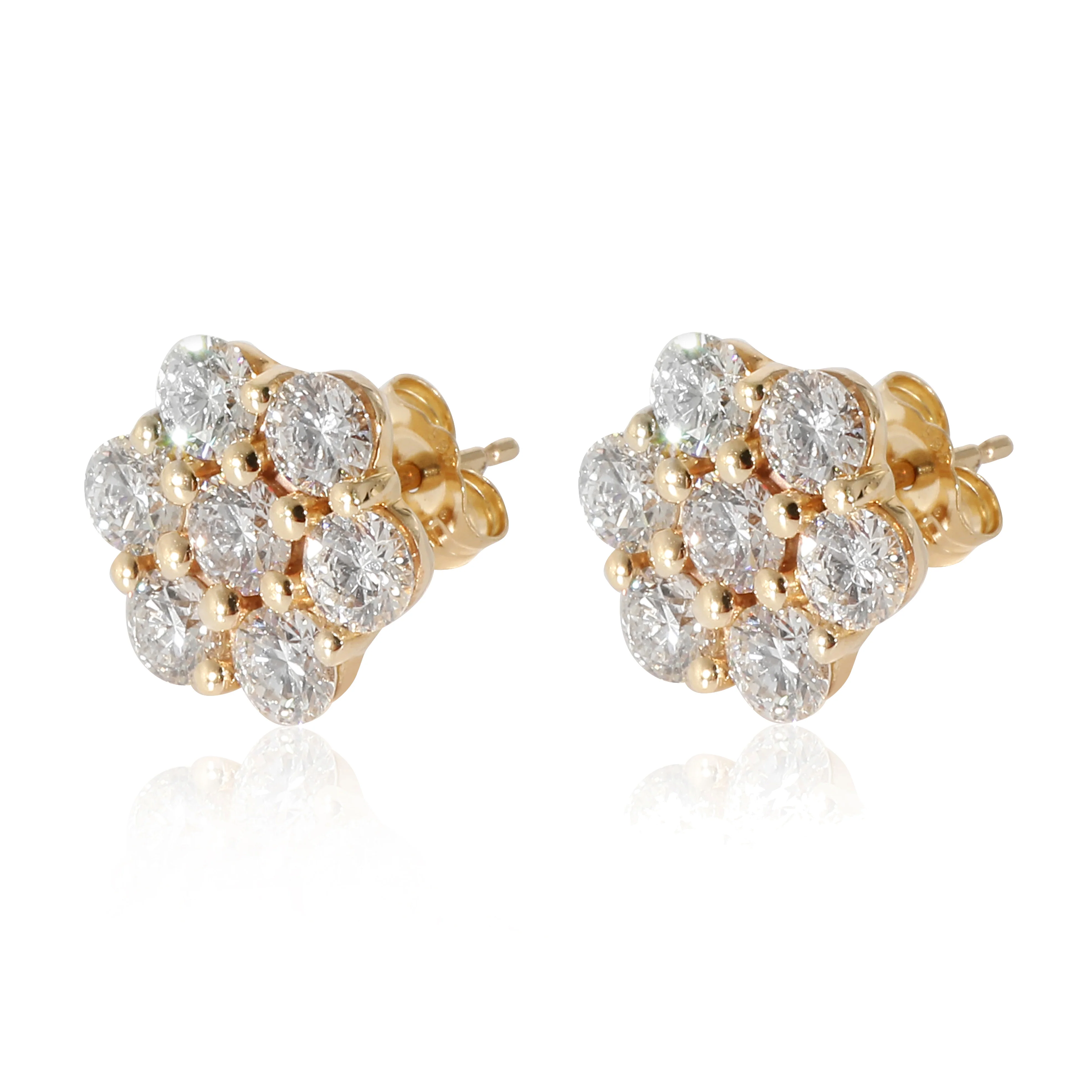 14K Yellow Gold 2 5/8ctw Diamond Flower Cluster Earrings - Image 2