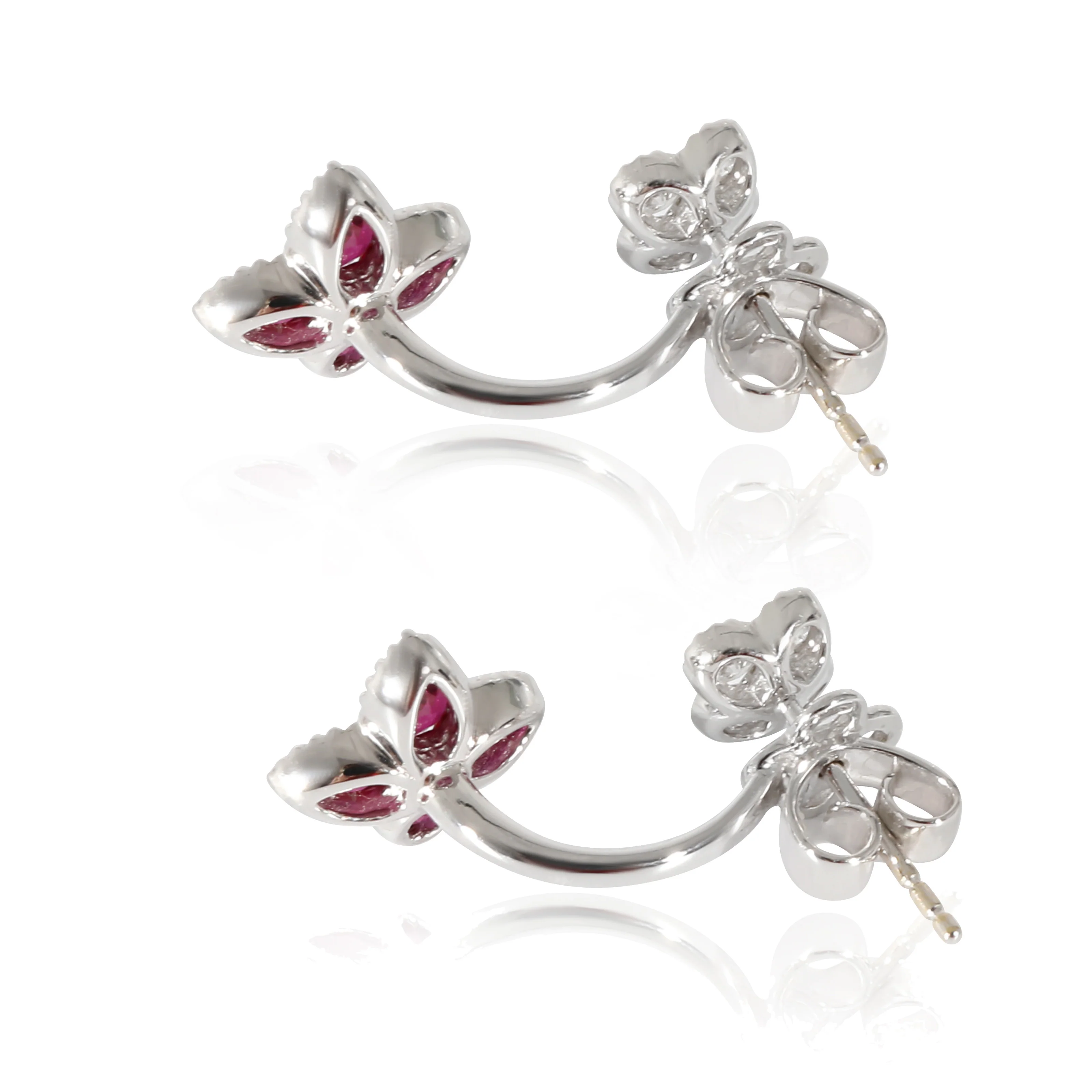 18K White Gold Diamond & Ruby Flower Drop Earrings, .43 Ctw. - Image 3