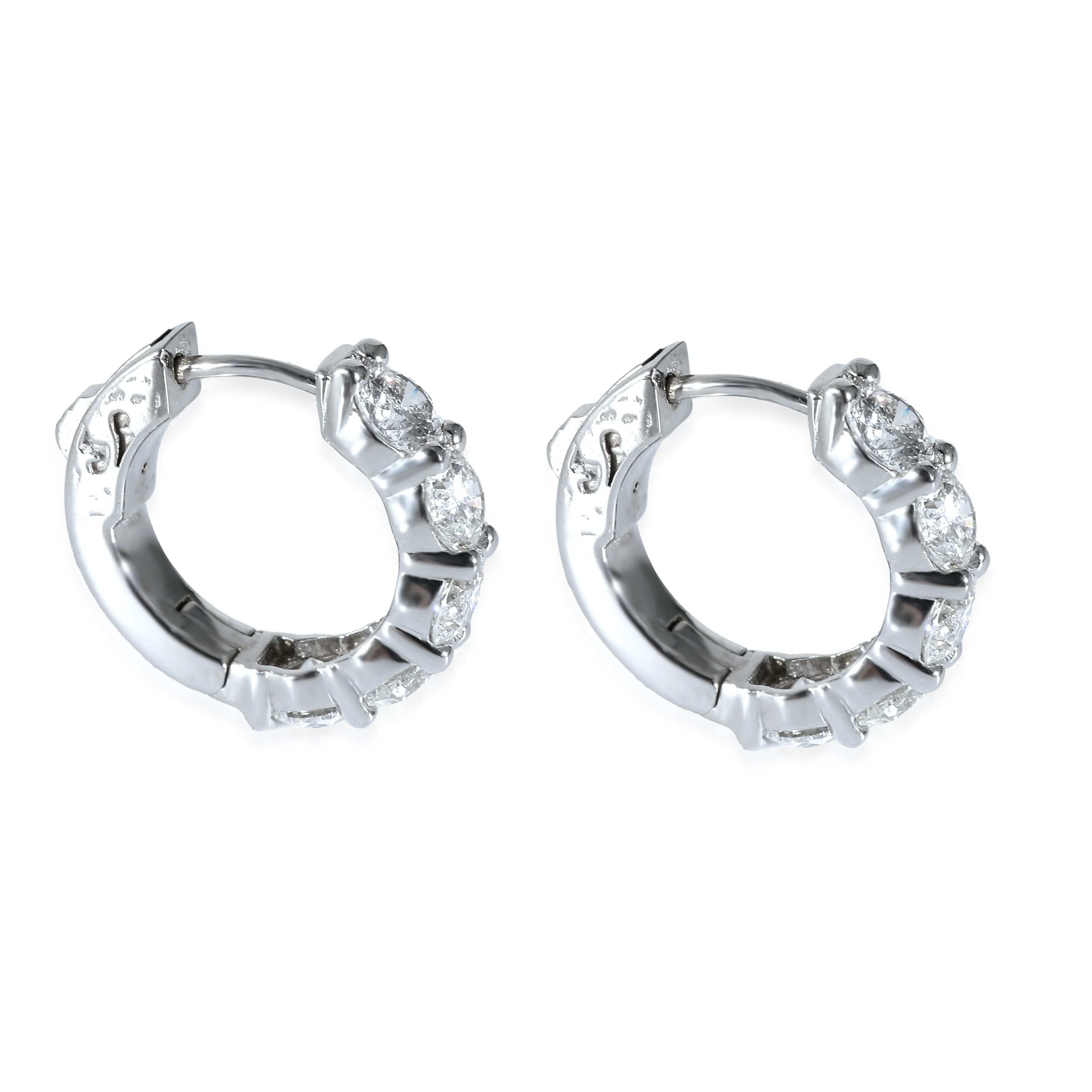 Diamond Hoop Earring in 14K White Gold 2.88 CTW - Image 2
