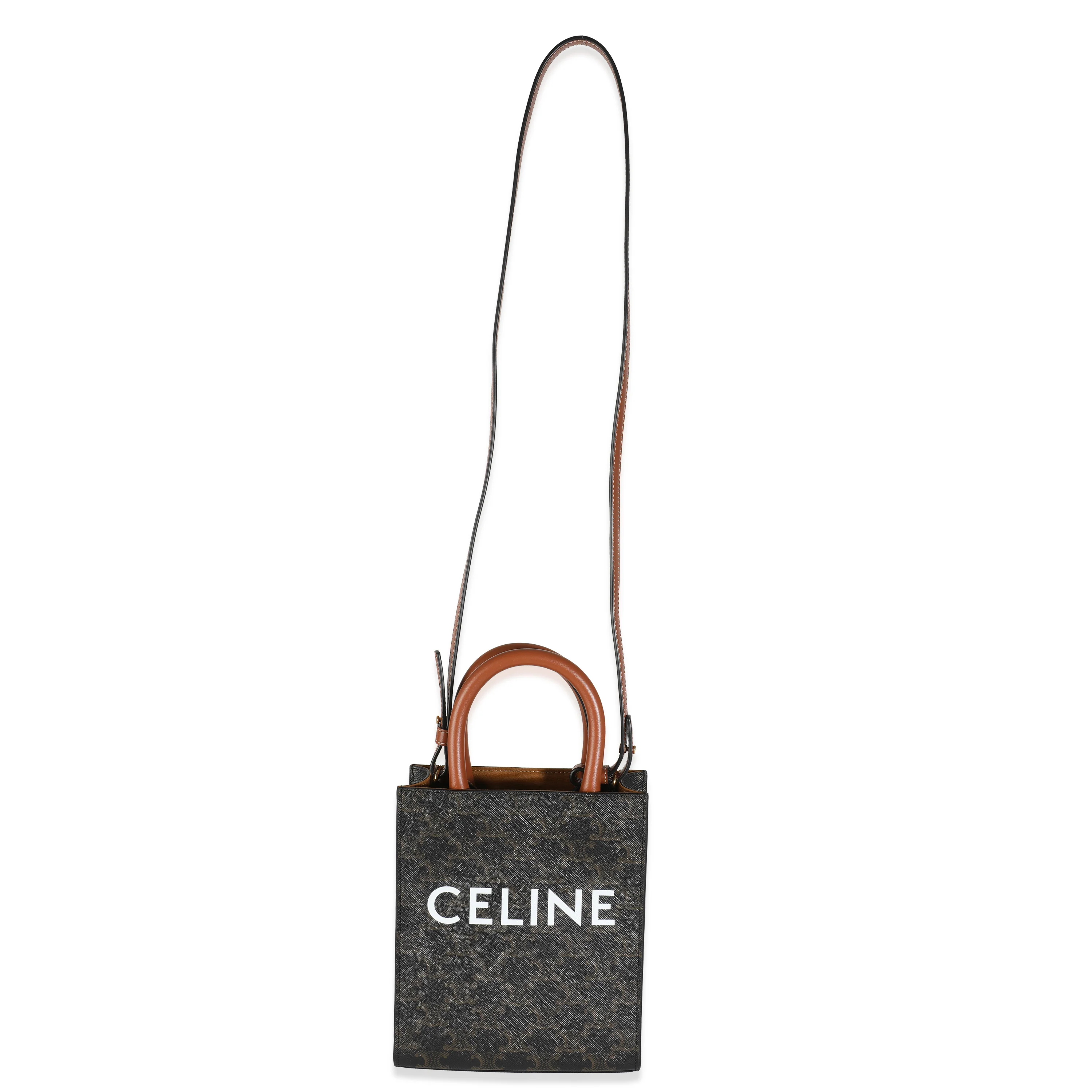 Tan Calfskin Triomphe Canvas Mini Vertical Cabas Tote - Image 8