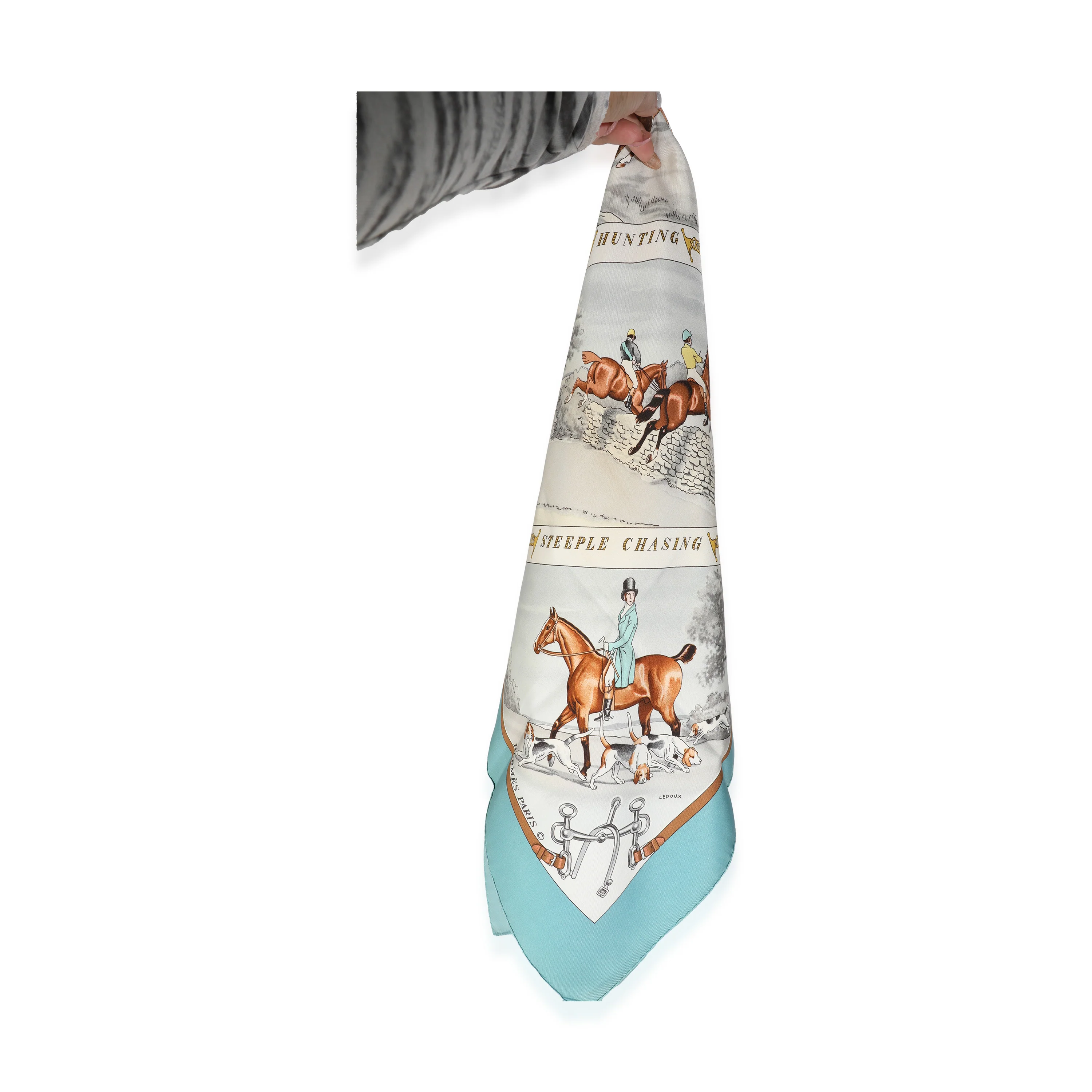 Blue Cream Silk Les Courses Scarf 90 - Image 2