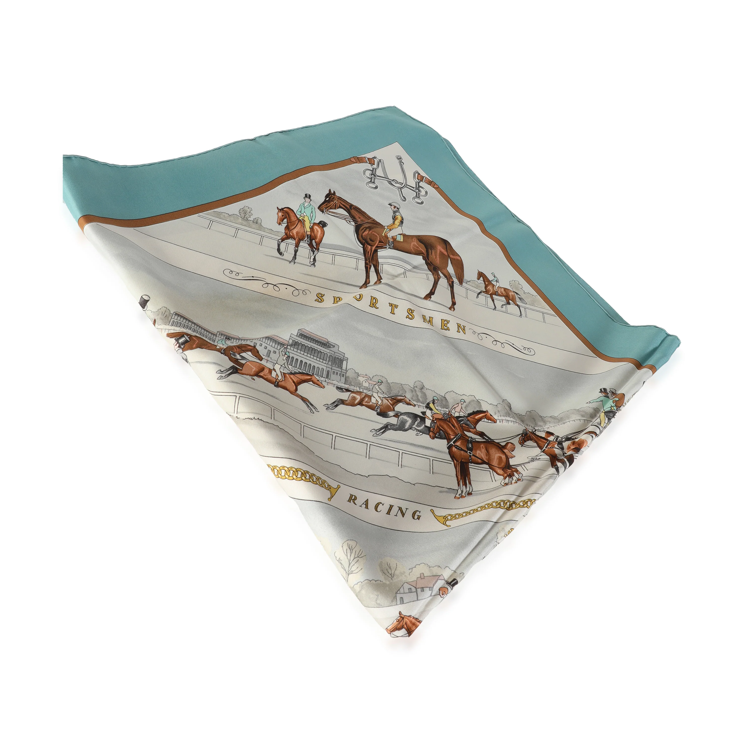 Blue Cream Silk Les Courses Scarf 90 - Image 3