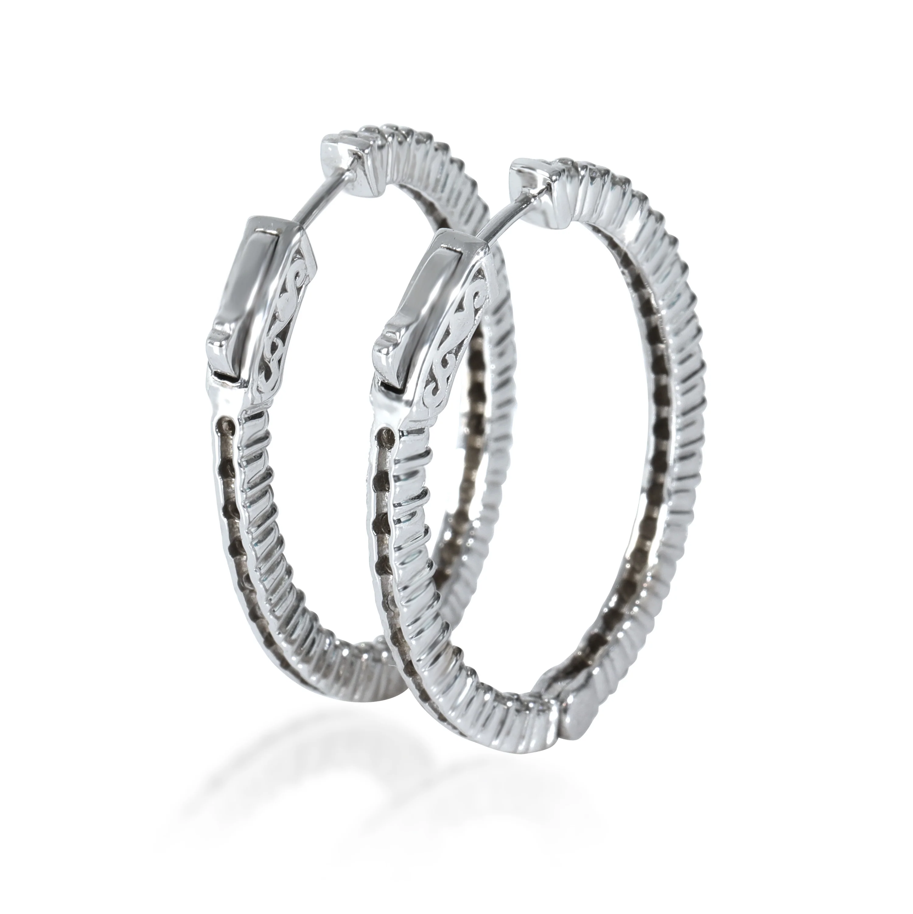 Diamond In Out Oval Shaped Hoop Earrings in 14K White Gold (1 3/4 CTW) - Image 3
