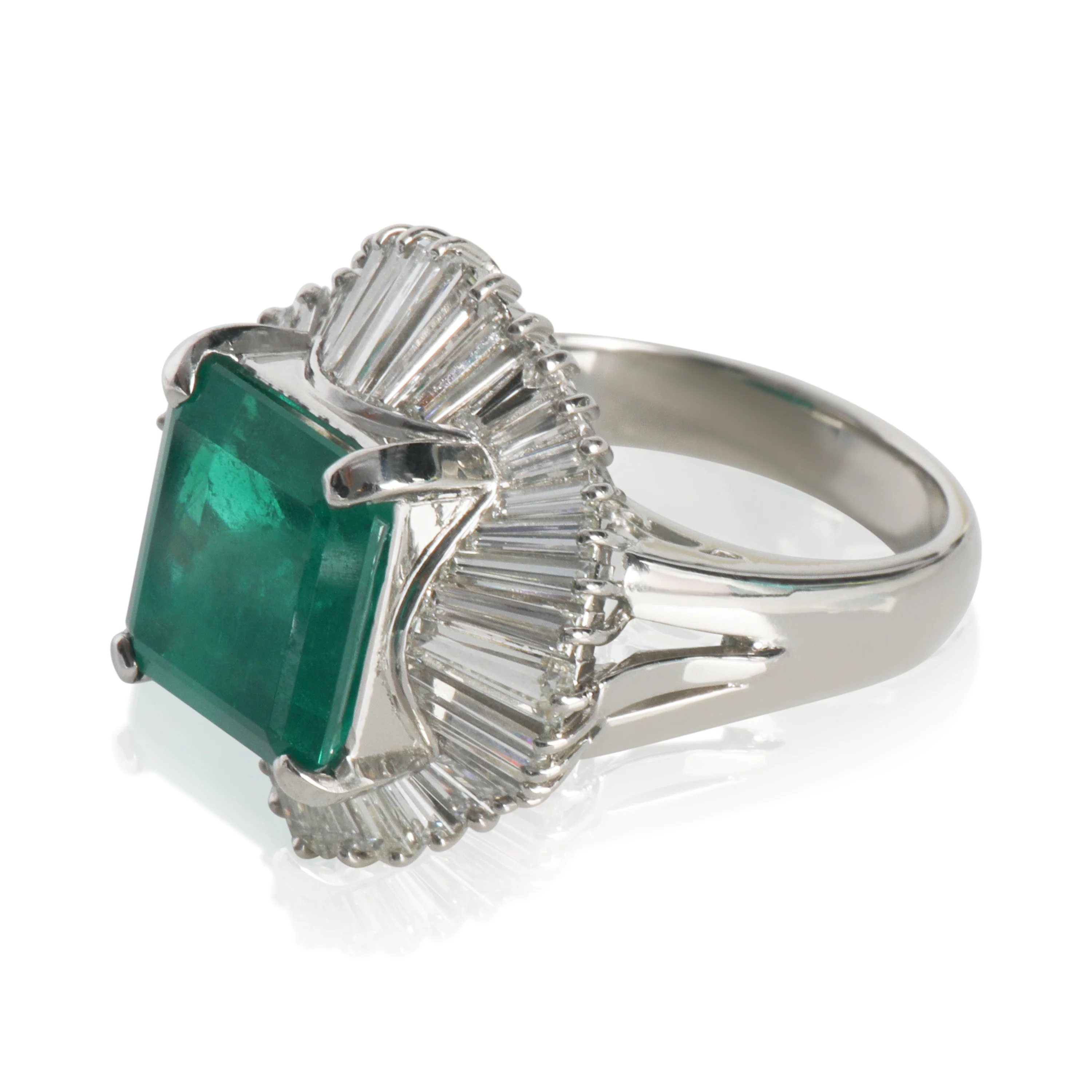 Platinum Emerald and Diamond Ballerina Ring - Image 2