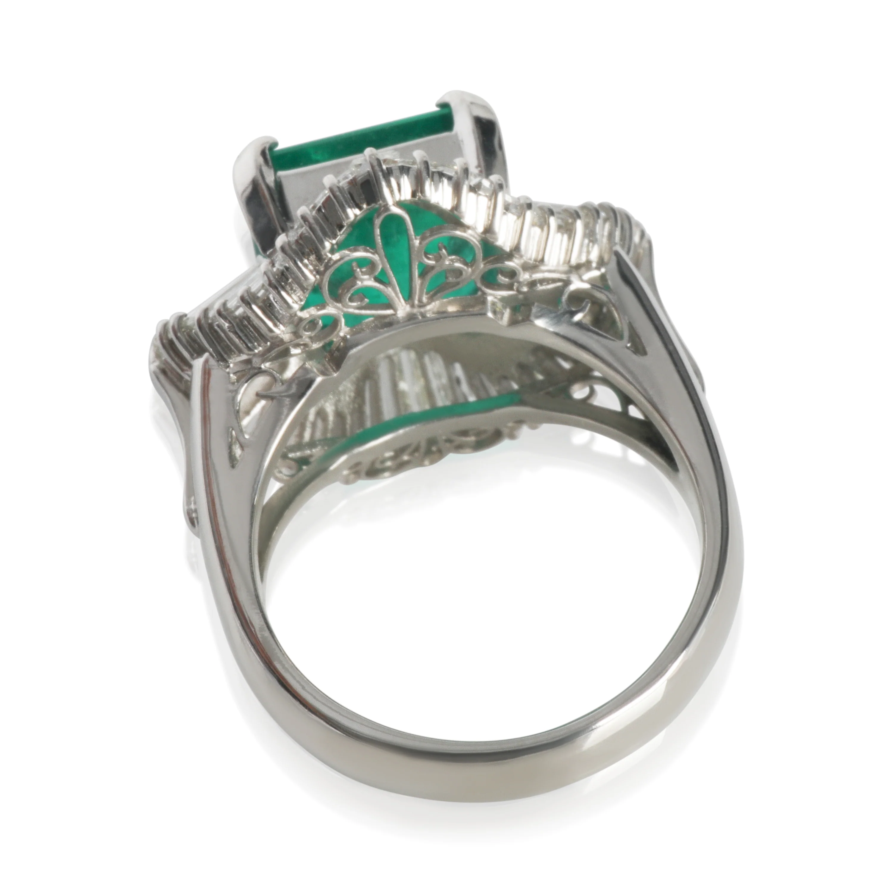 Platinum Emerald and Diamond Ballerina Ring - Image 3