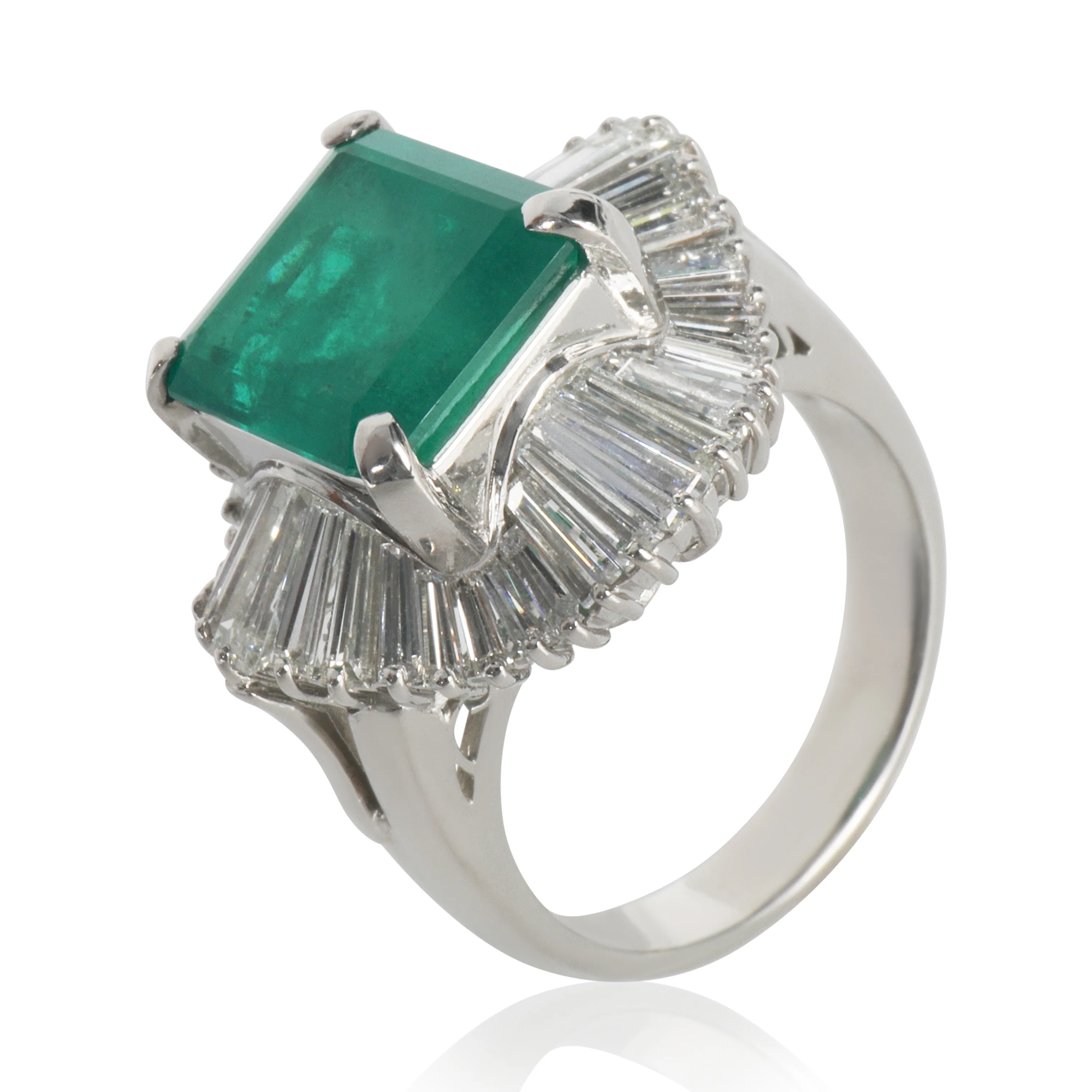 Platinum Emerald and Diamond Ballerina Ring - Image 4