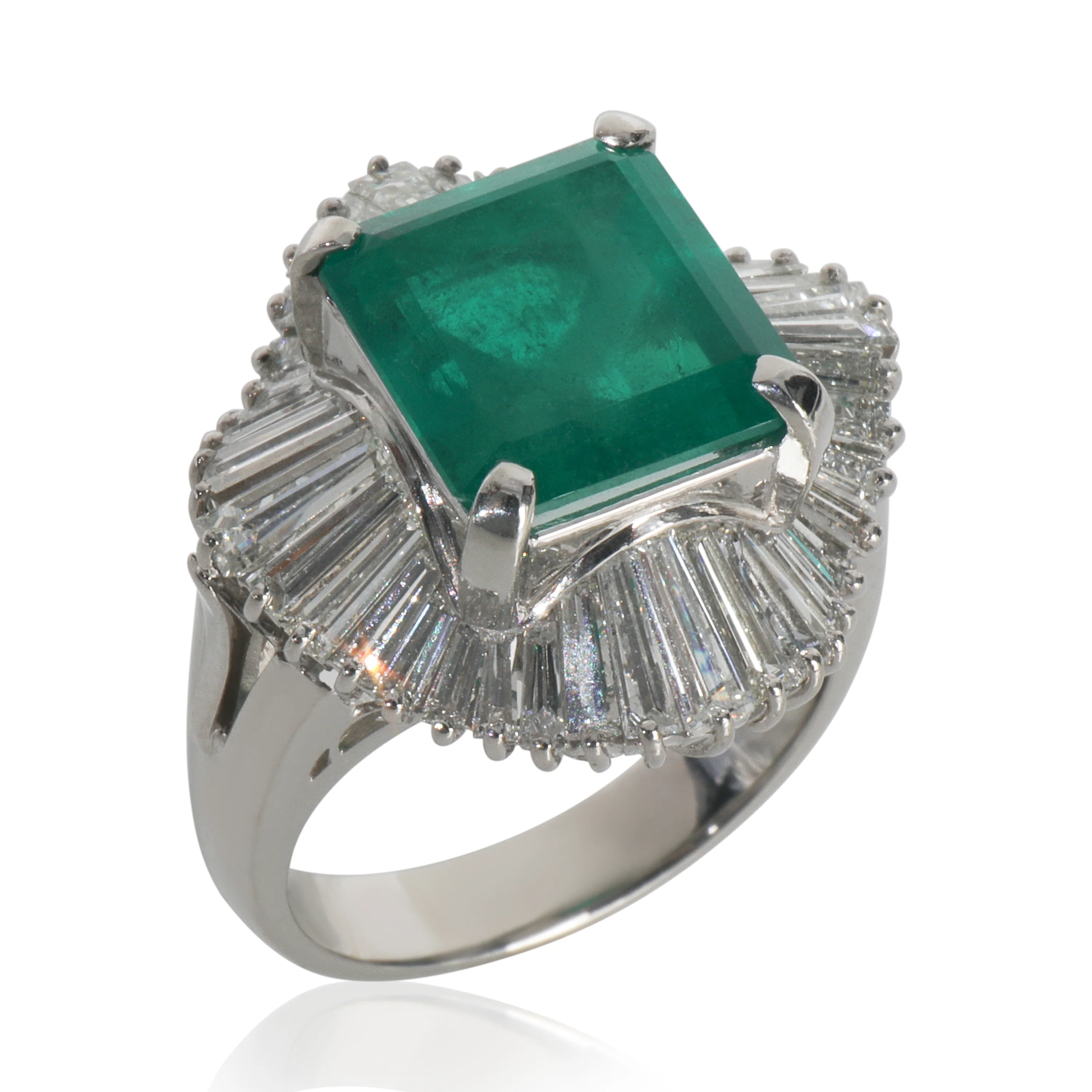 Platinum Emerald and Diamond Ballerina Ring - Image 5
