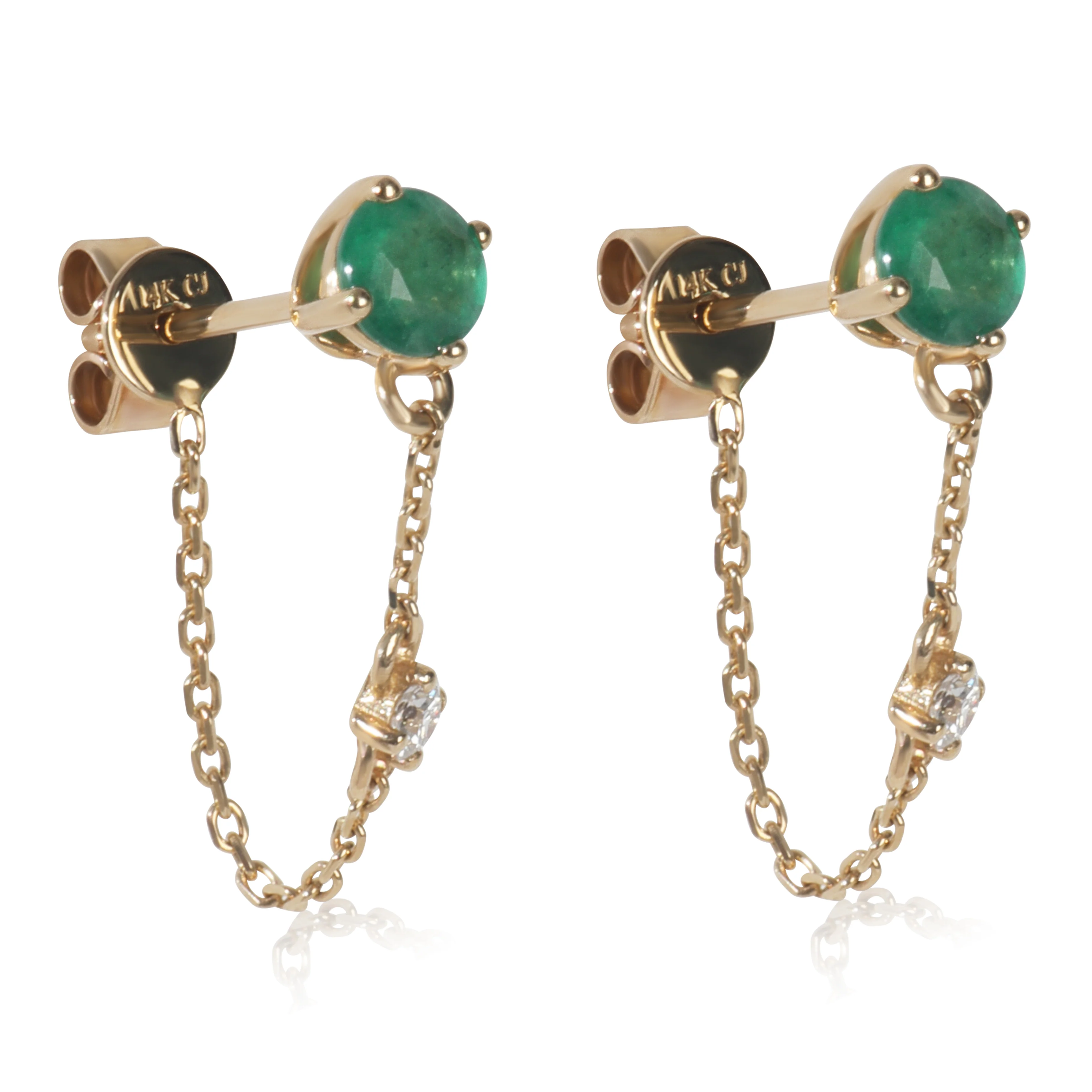 Yellow Gold Emerald and Diamond Earrings - Image 2