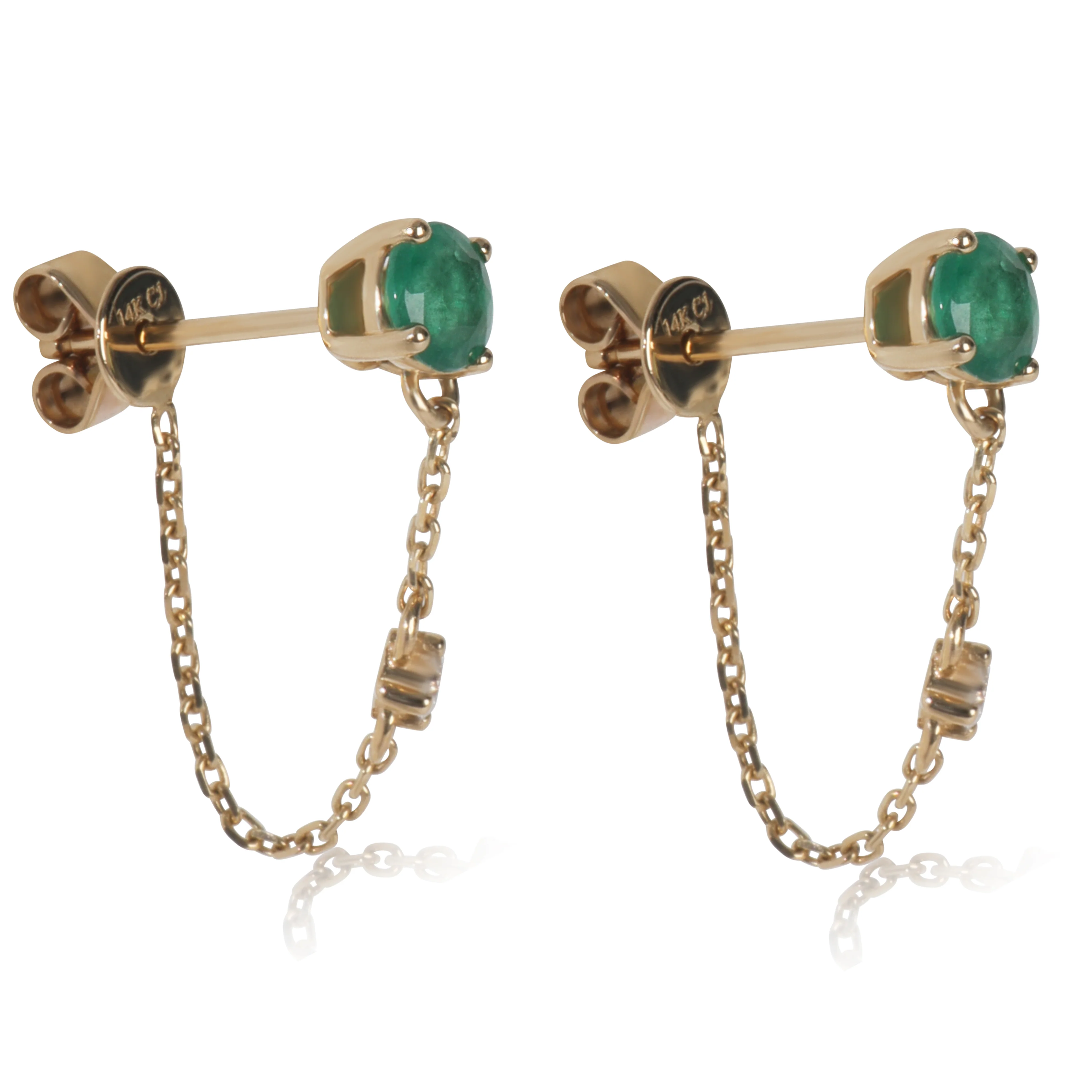 Yellow Gold Emerald and Diamond Earrings - Image 3
