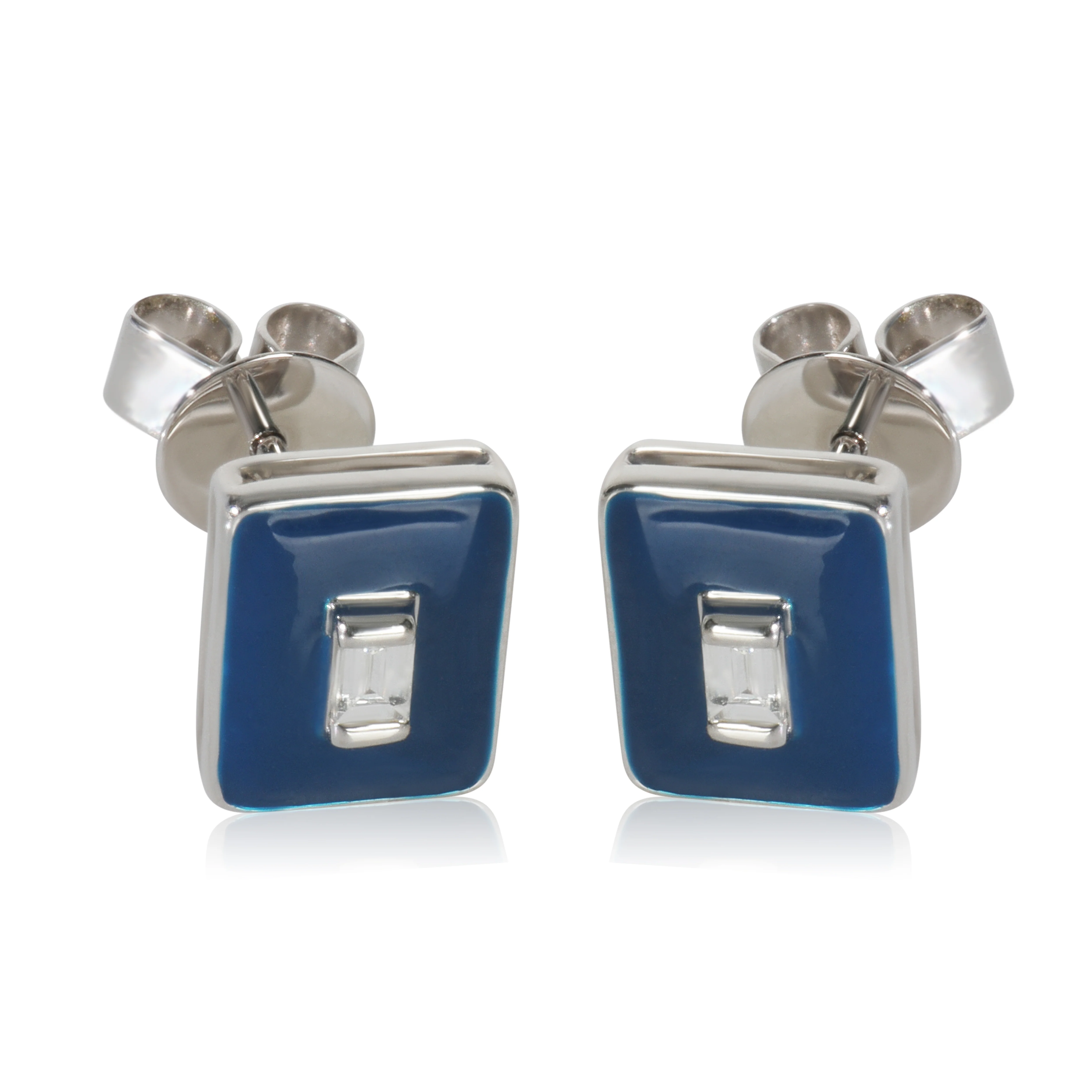 White Gold Diamond Blue Enamel Earrings