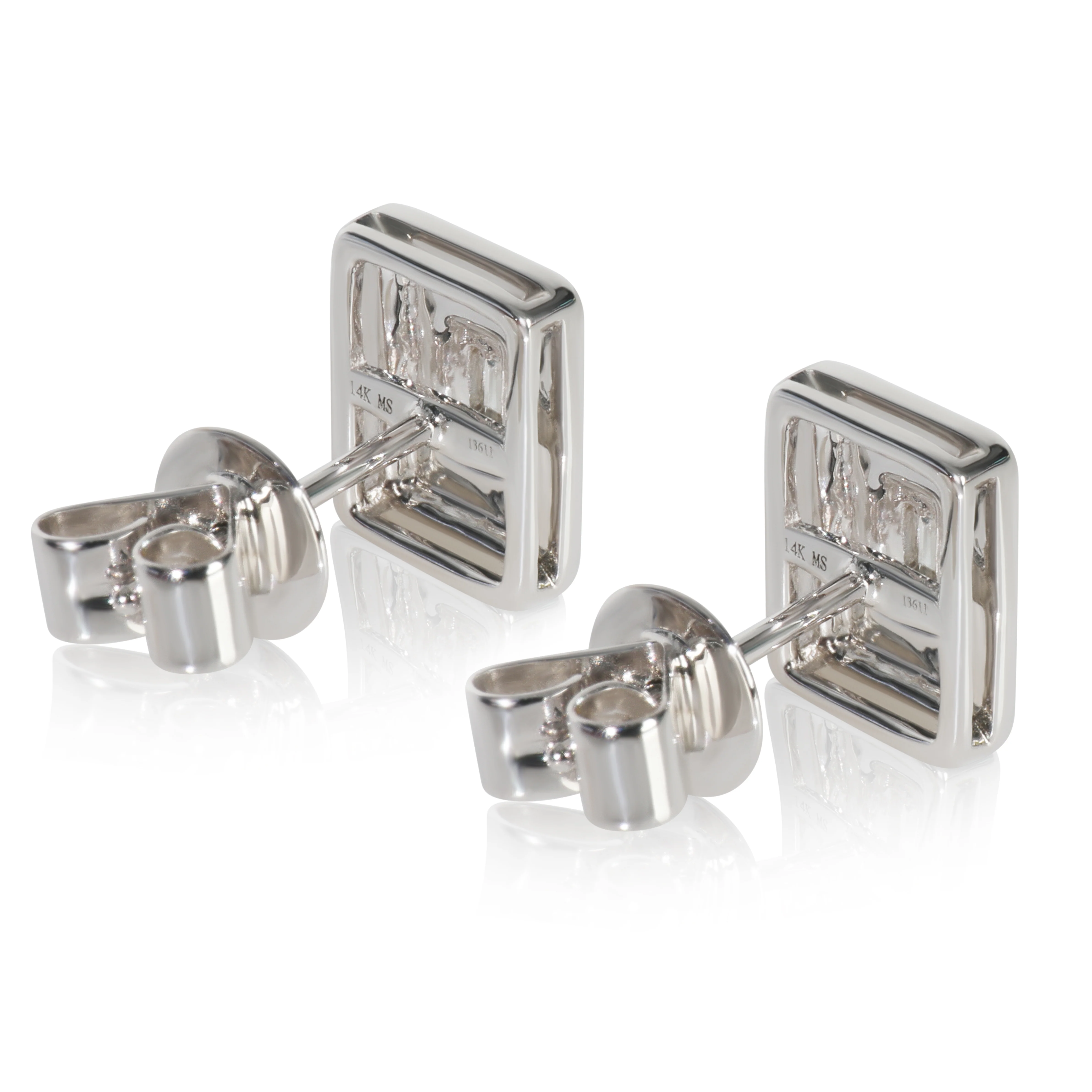 White Gold Diamond Blue Enamel Earrings - Image 3