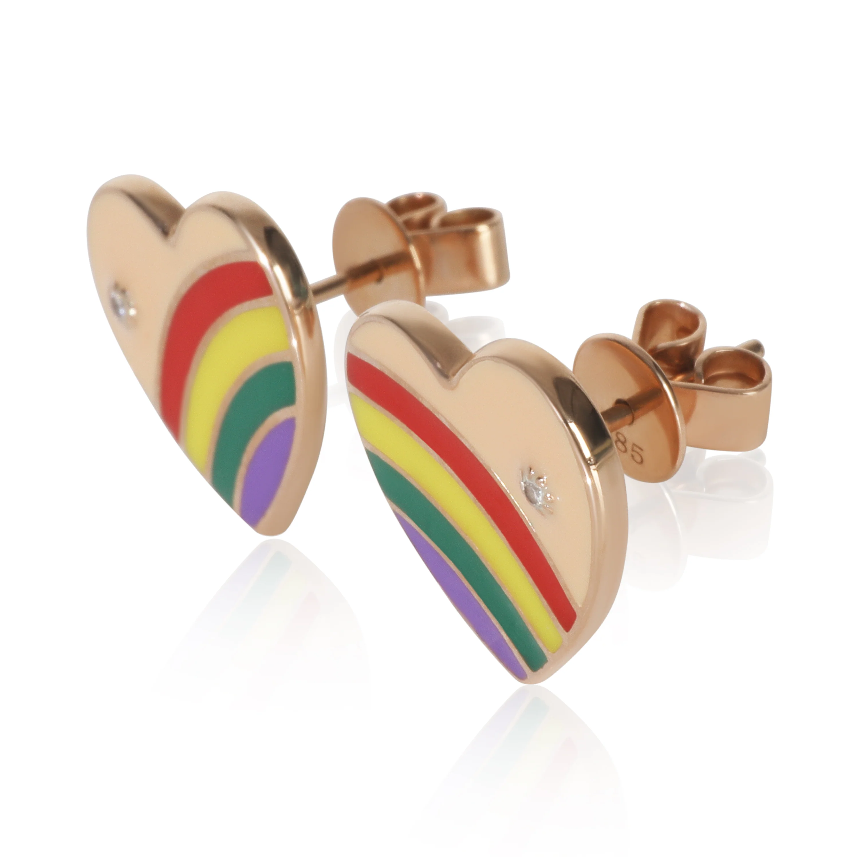 Rose Gold Diamond & Rainbow Enamel Earrings - Image 2