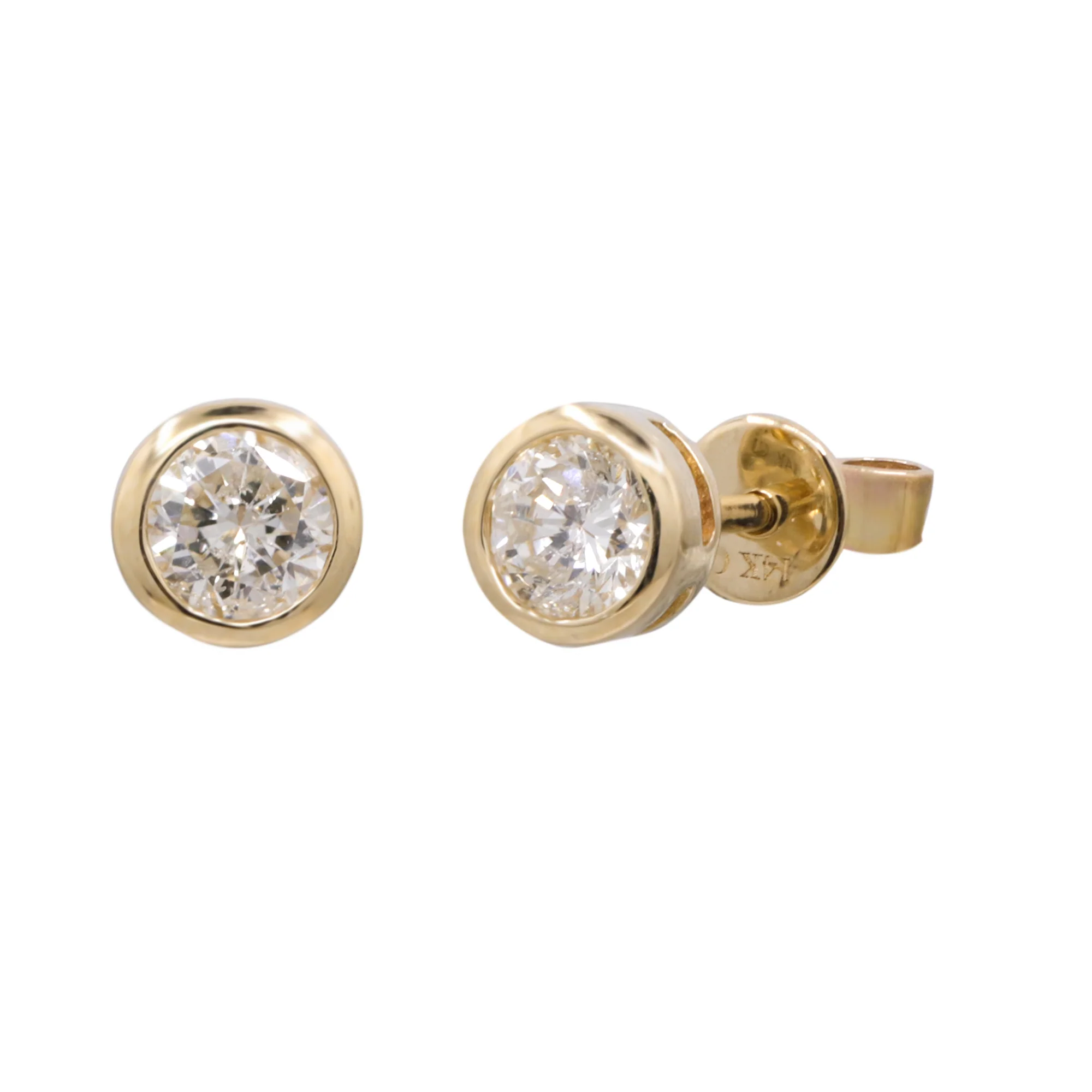 Yellow Gold Diamond Bezel Set Stud Earrings - Image 2