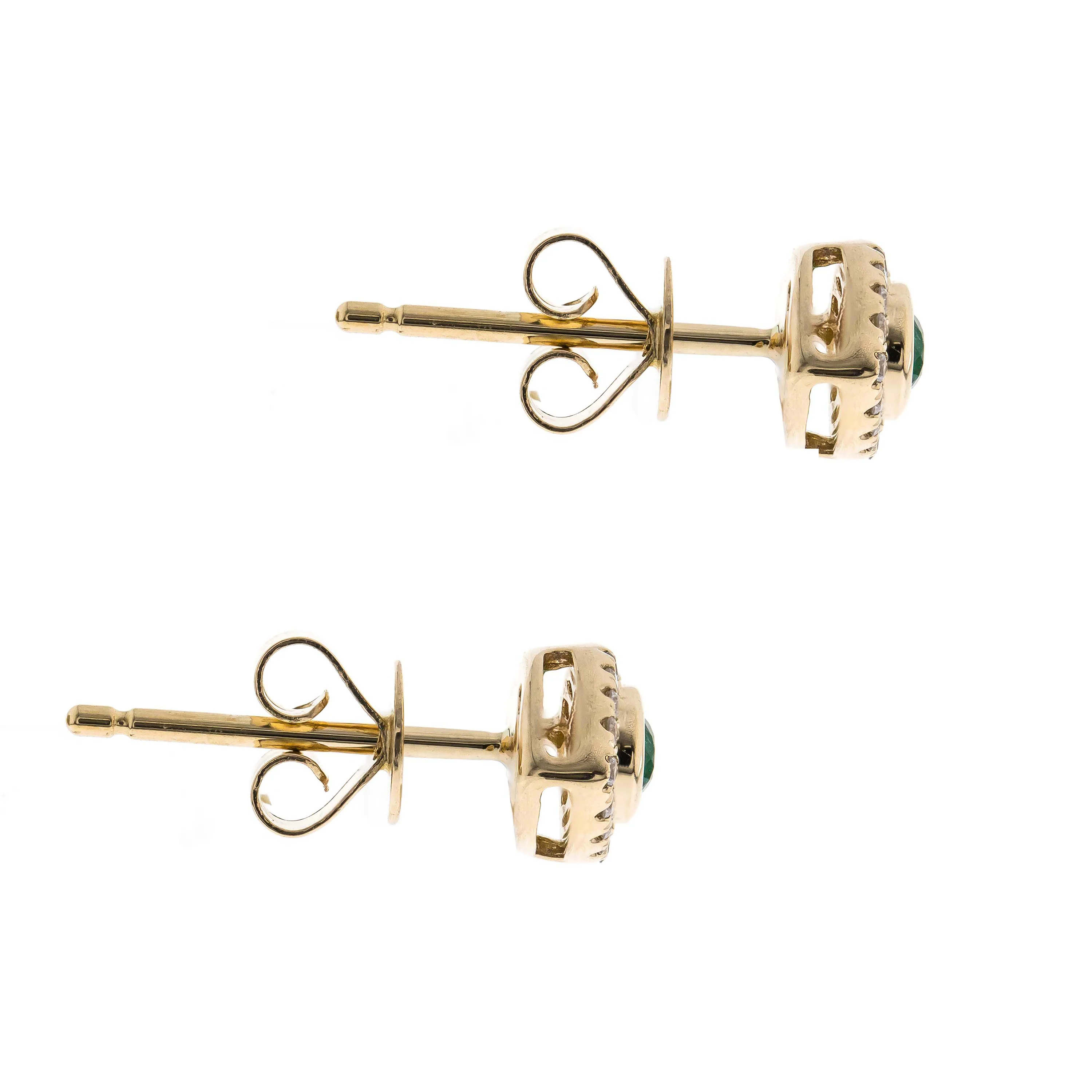 Yellow Gold Emerald and Diamond Evil Eye Earrings - Image 2