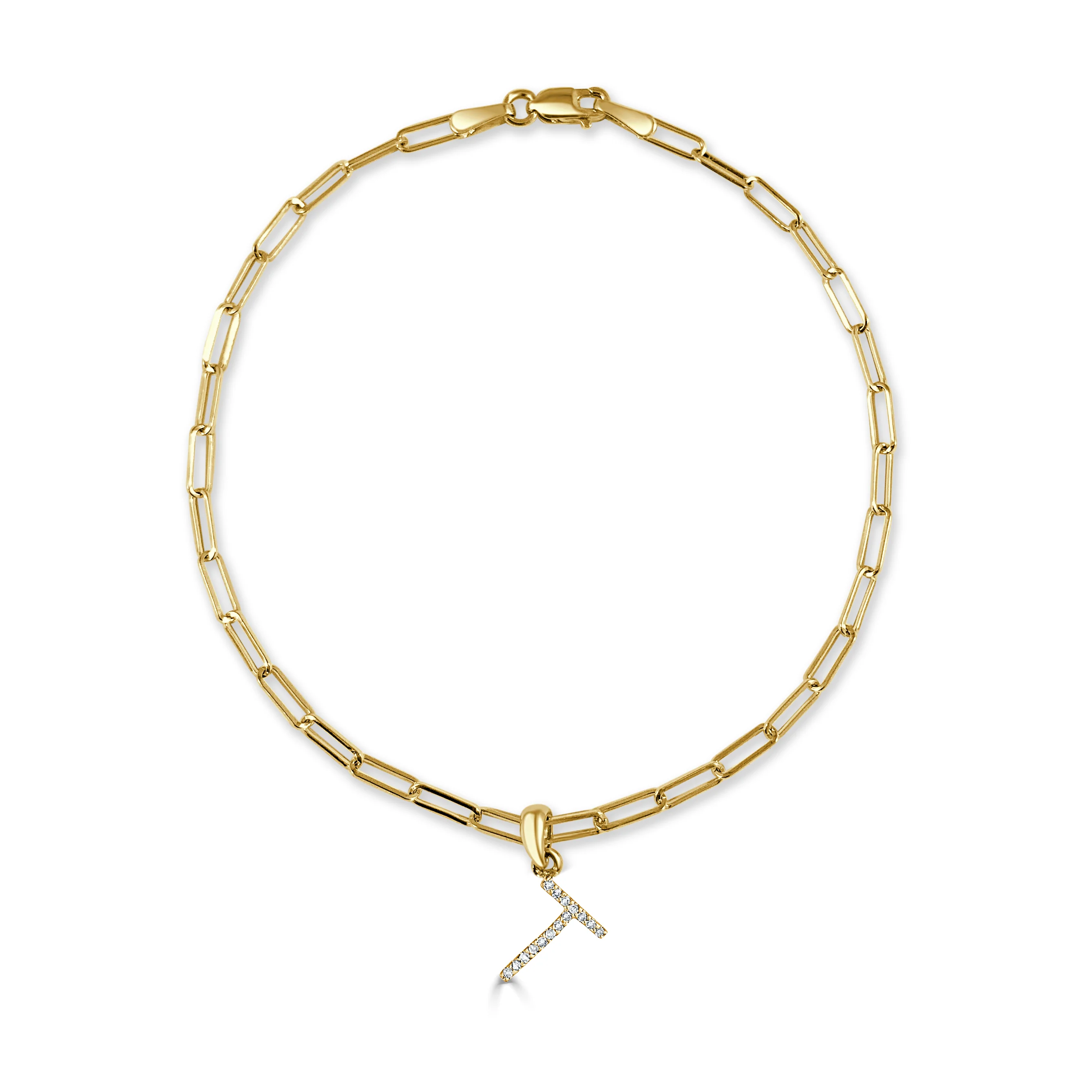 14k Gold & Diamond Initial T Link Bracelet