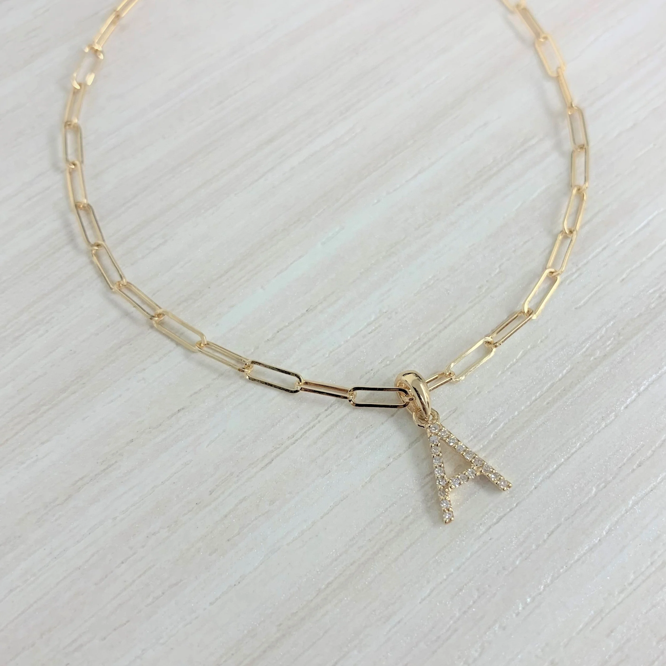 14k Gold & Diamond Initial V Link Bracelet - Image 2