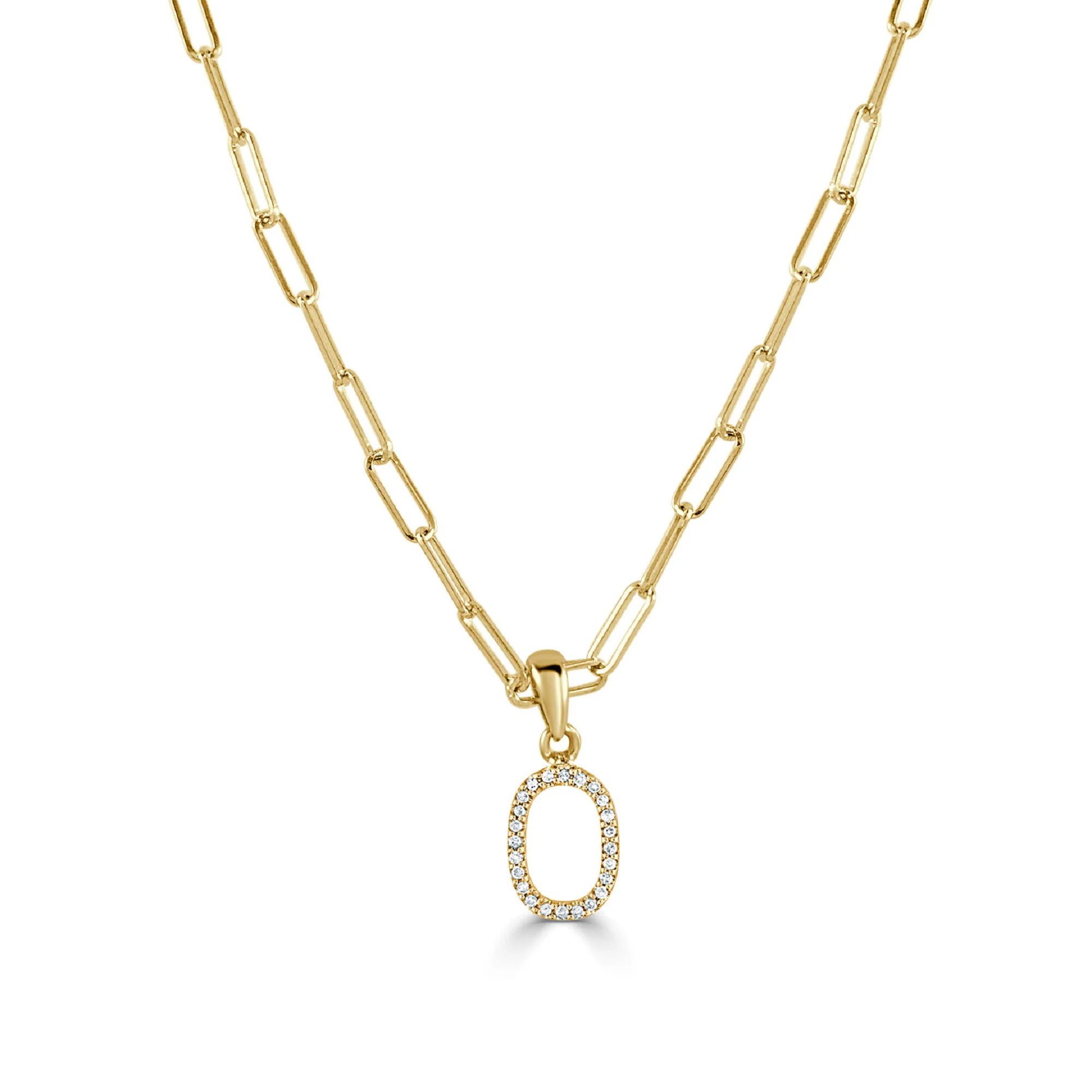 14k Yellow Gold & Diamond Paperclip Initial O Necklace