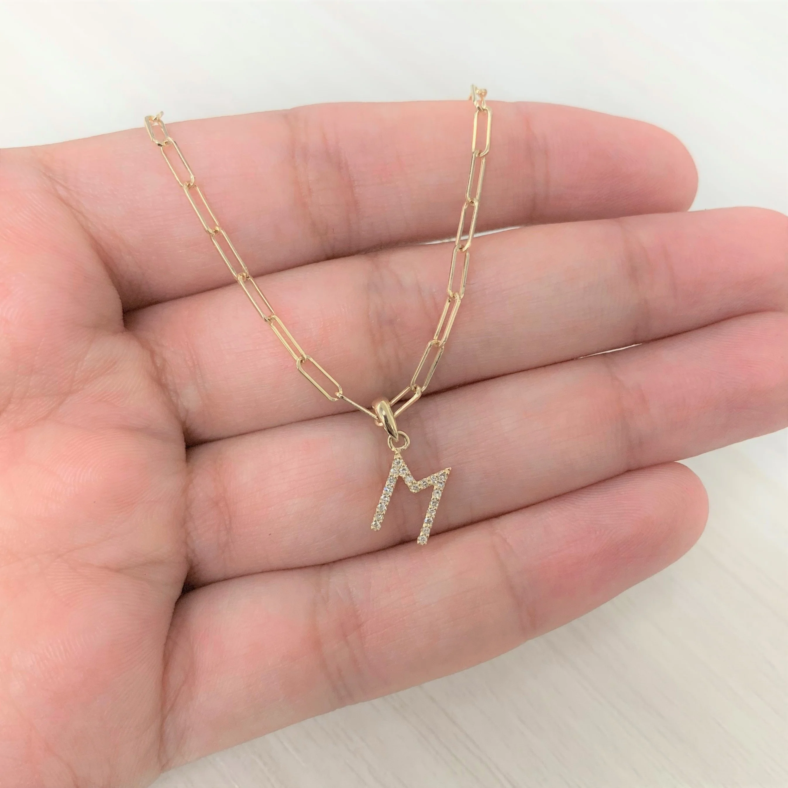 14k Yellow Gold & Diamond Paperclip Initial Z Necklace - Image 2