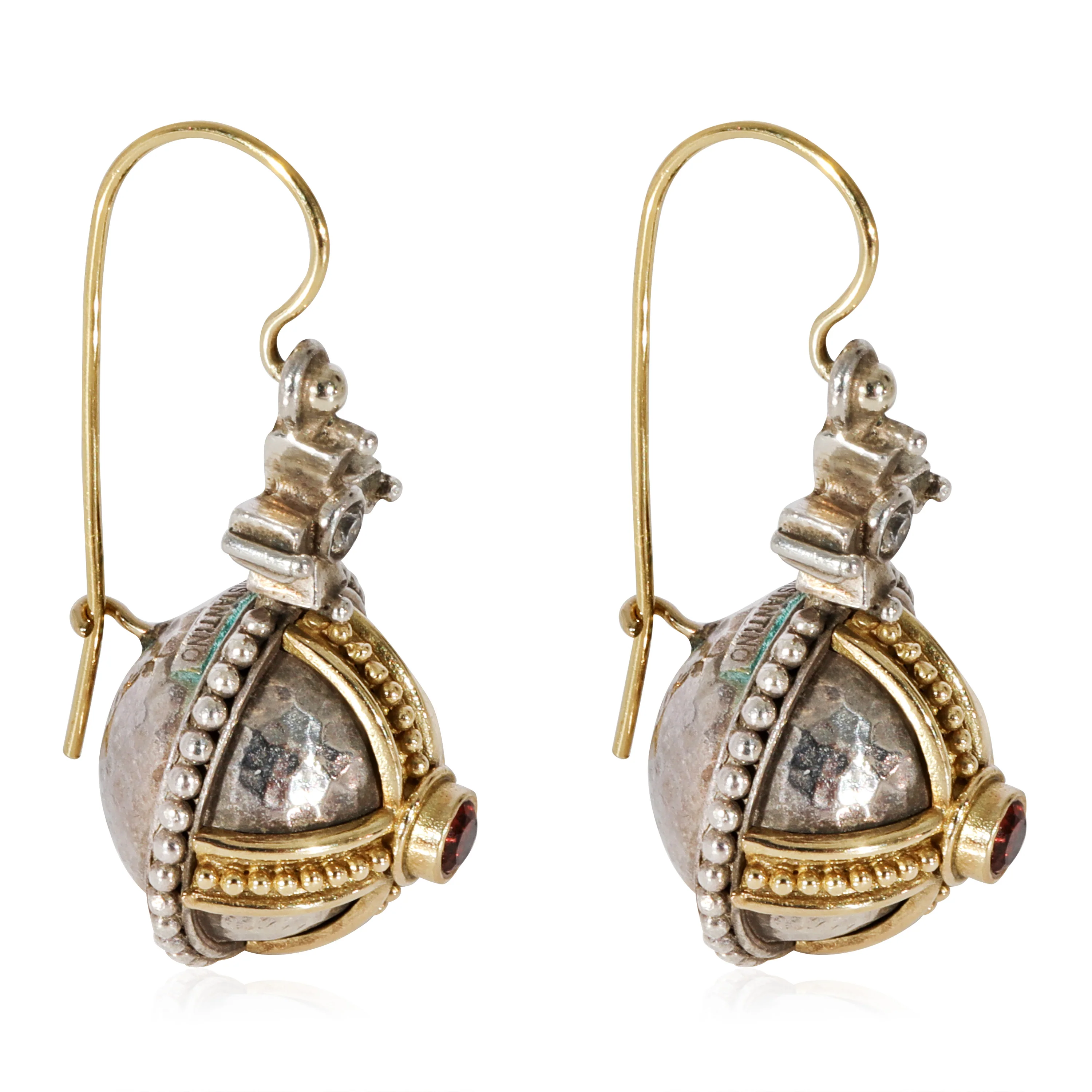 Konstantino Orb & Cross Drop Earrings, Garnet & White Sapphire - Image 2