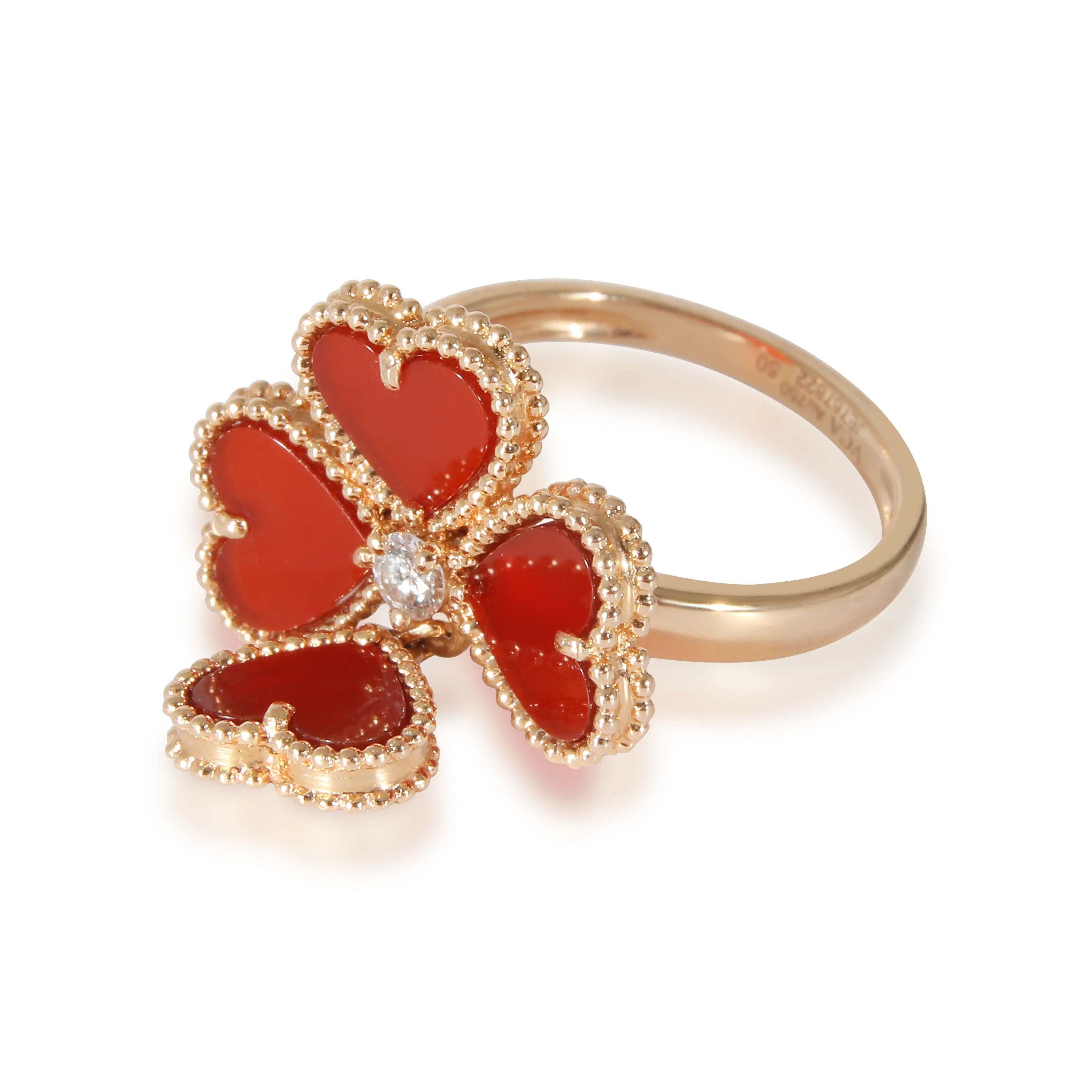 Van Cleef & Arpels Sweet Alhambra Effeuillage Carnelian 18KT Gold Ring 0.09CTW - Image 2