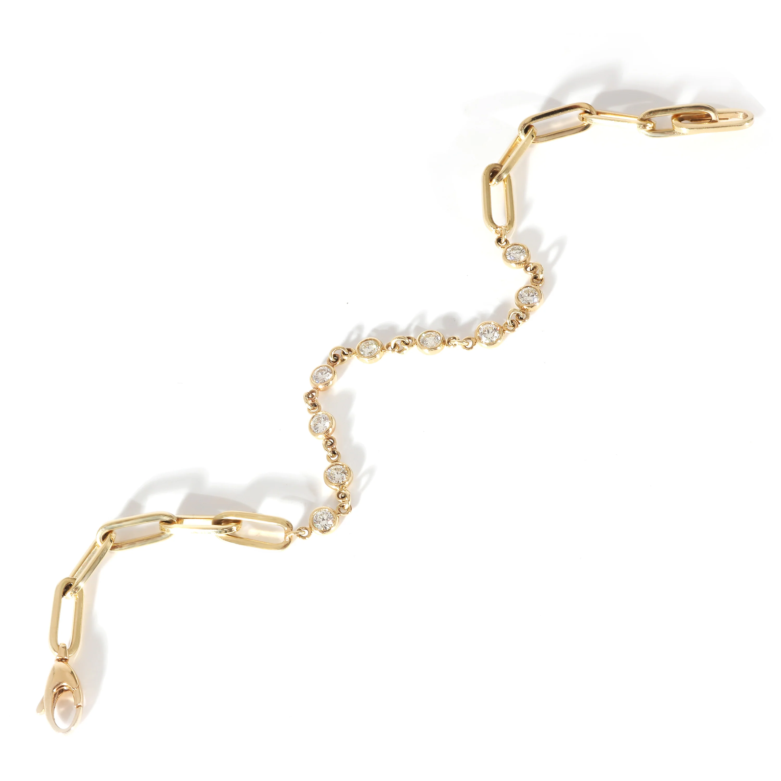 Diamond Bezel Set Paperclip Bracelet in 14K Yellow Gold 0.85 CTW - Image 2