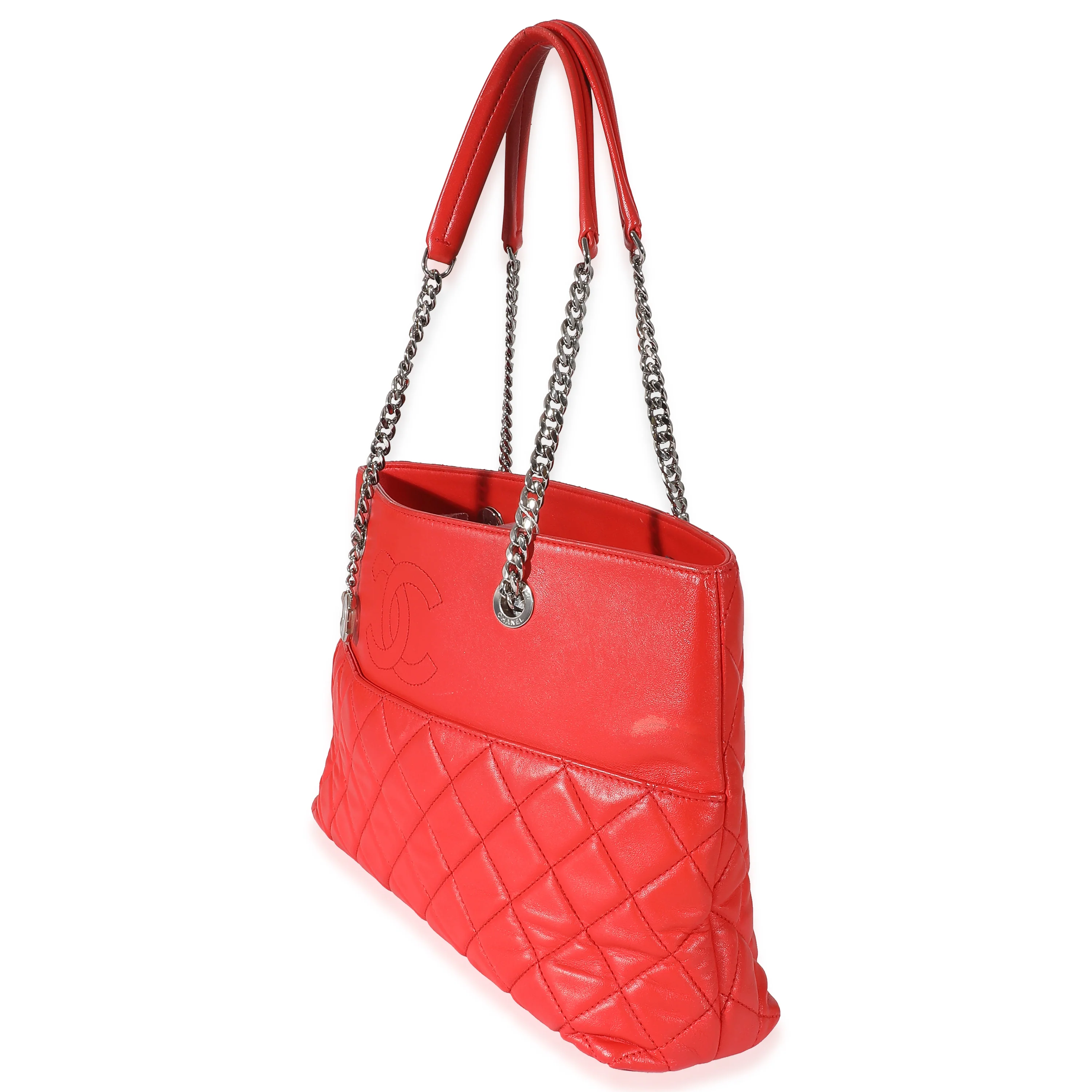 Chanel Red Lambskin CC Front Pocket Chain Tote - Image 2