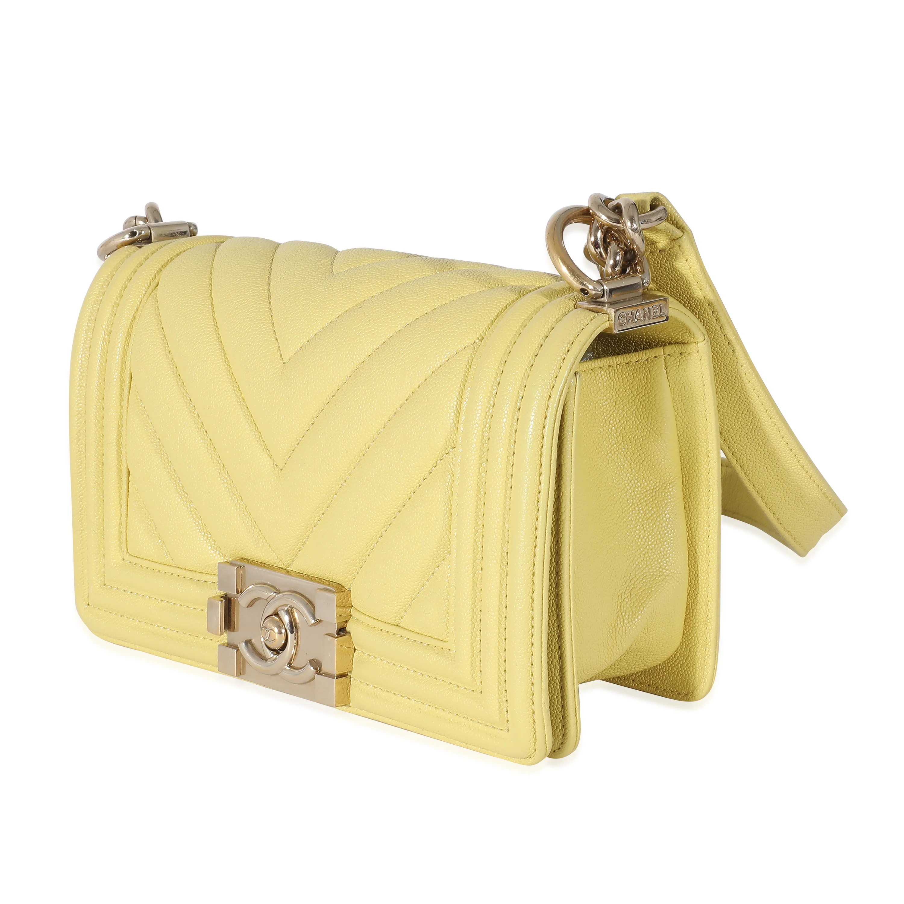Chanel Yellow Caviar Chevron Small Boy Bag - Image 2