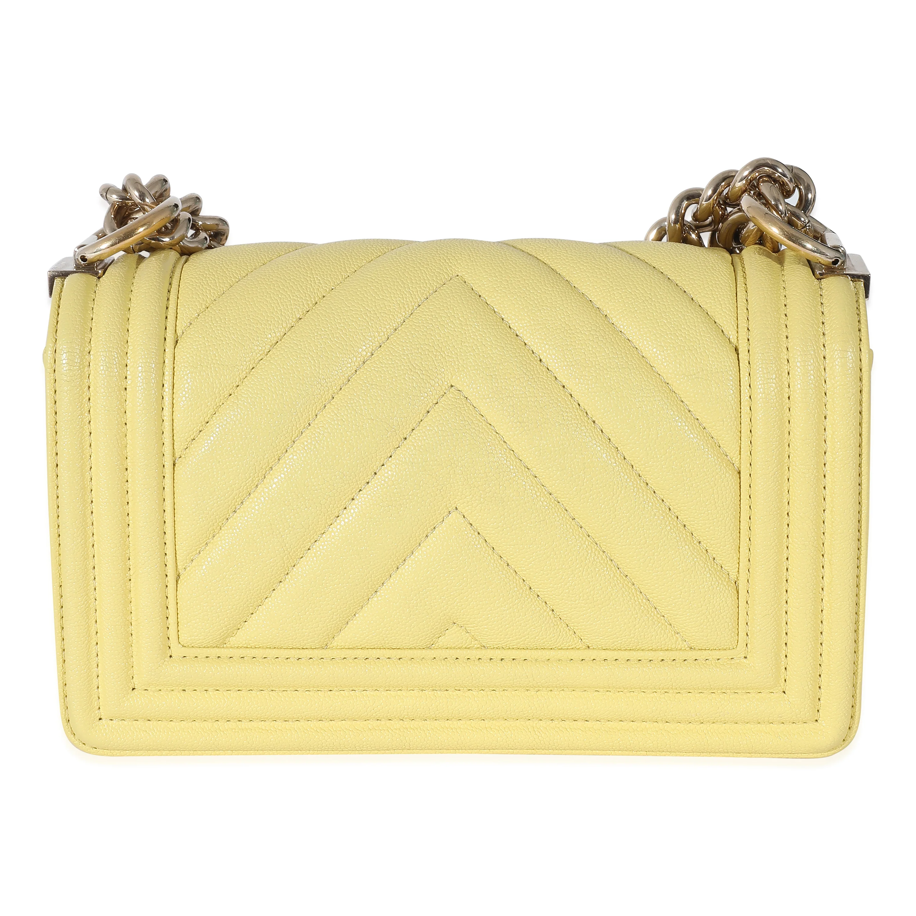 Chanel Yellow Caviar Chevron Small Boy Bag - Image 3