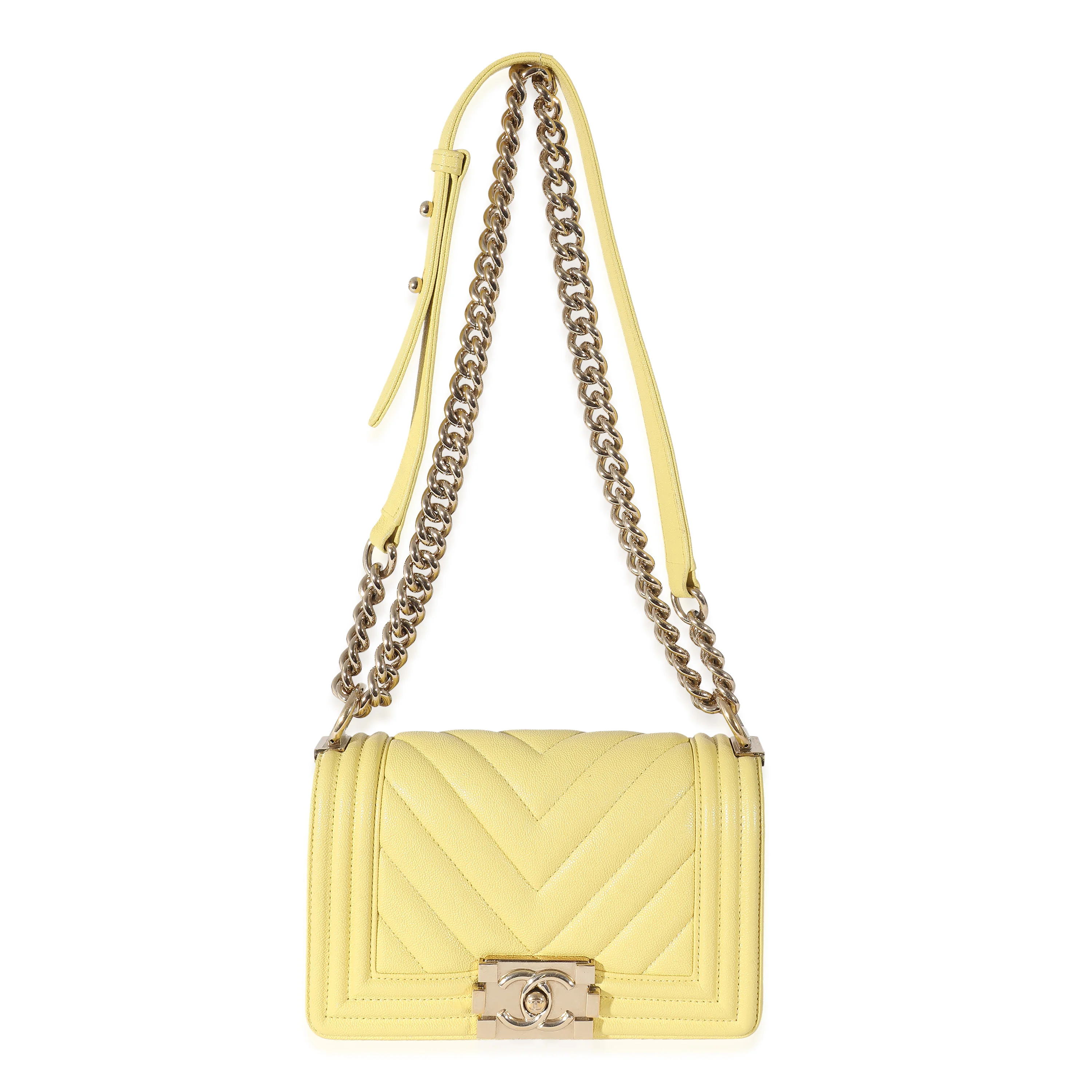 Chanel Yellow Caviar Chevron Small Boy Bag - Image 4