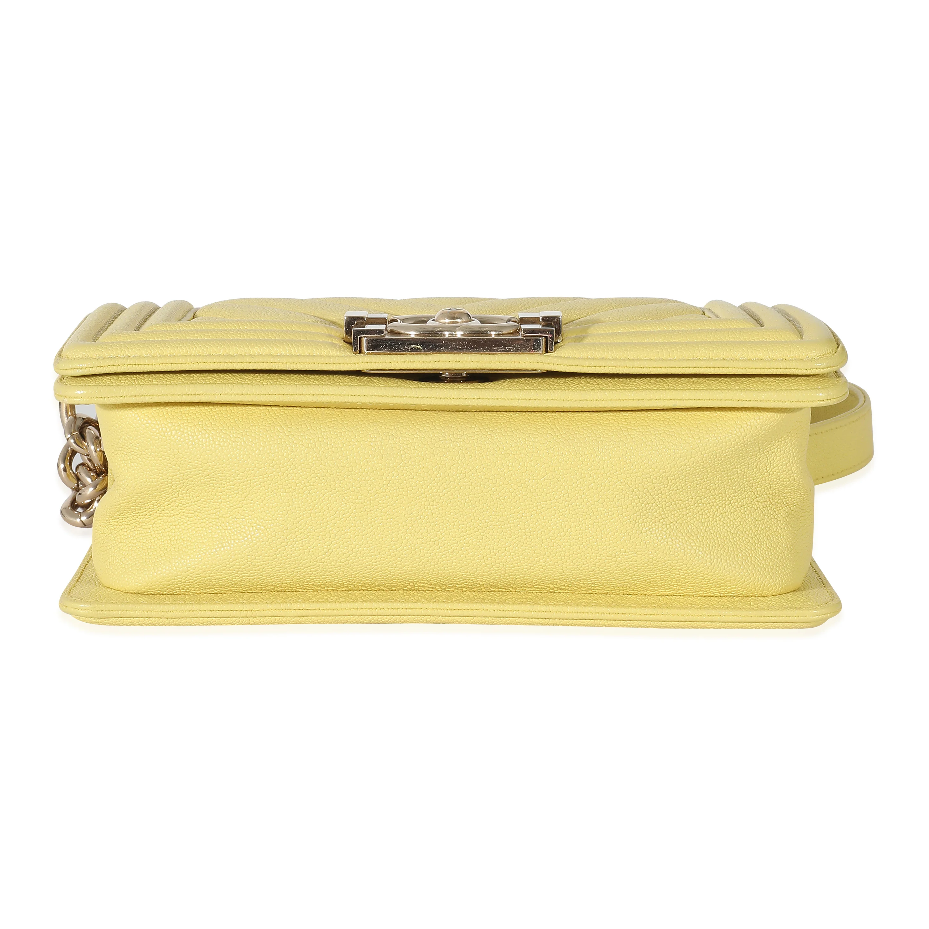 Chanel Yellow Caviar Chevron Small Boy Bag - Image 5