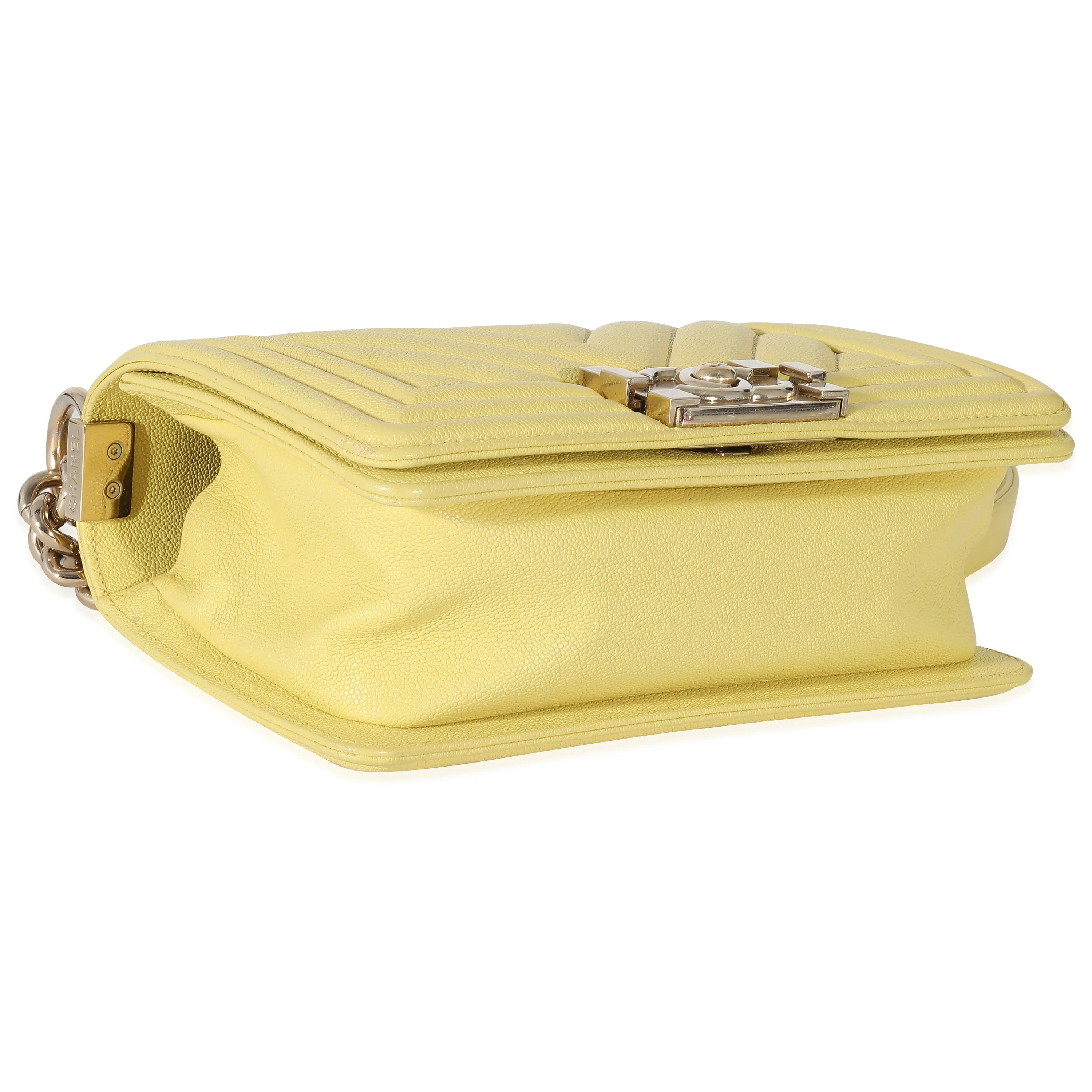 Chanel Yellow Caviar Chevron Small Boy Bag - Image 6