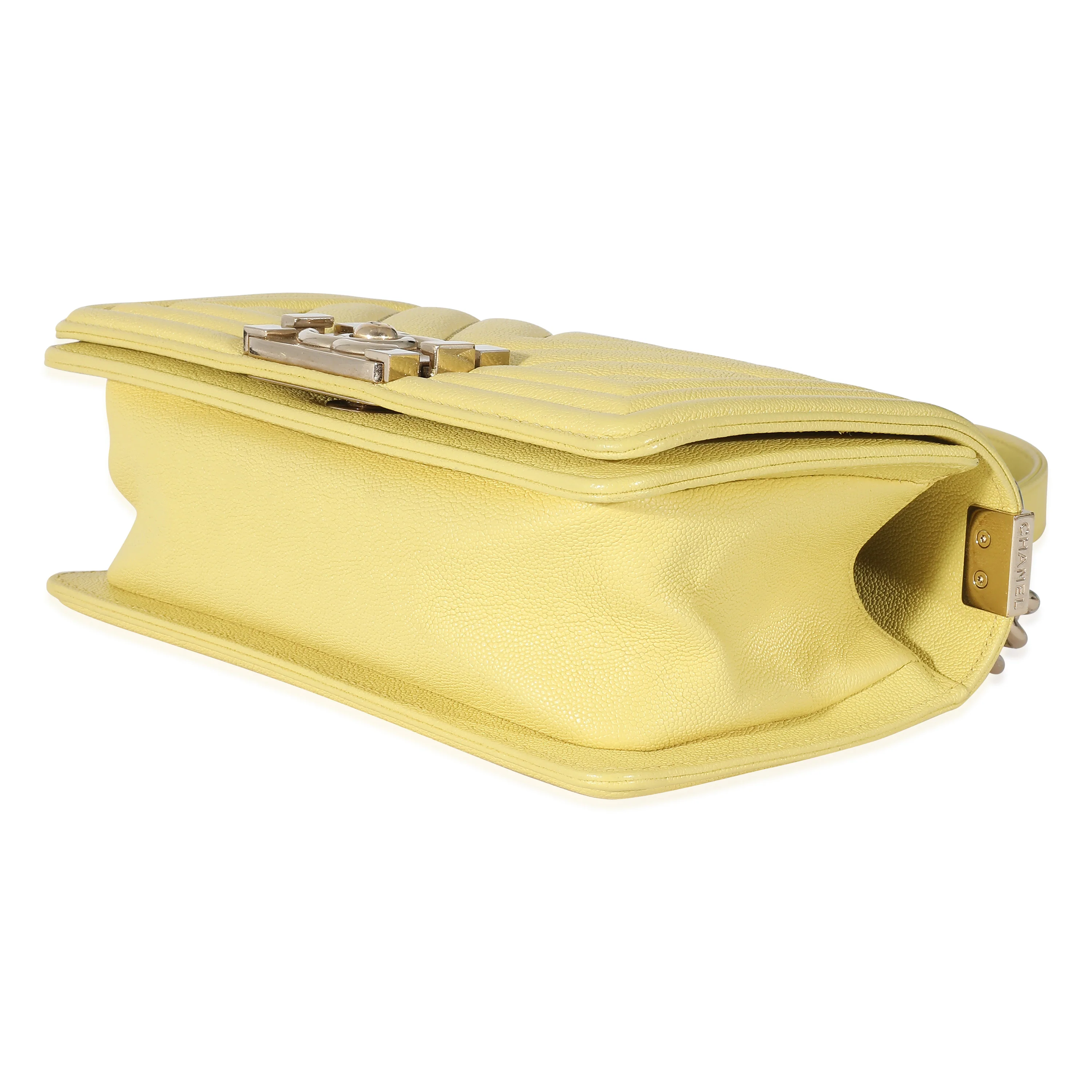 Chanel Yellow Caviar Chevron Small Boy Bag - Image 7