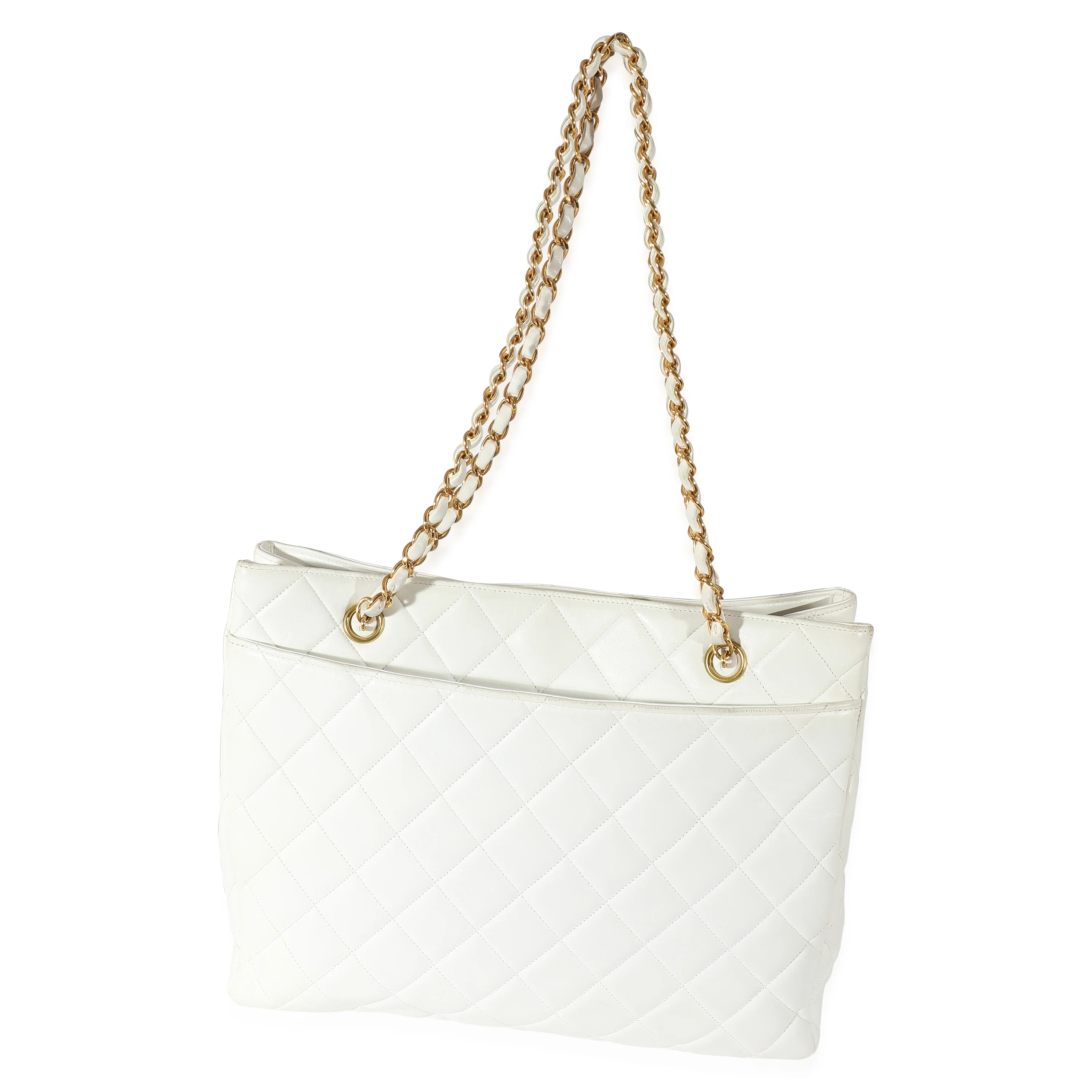 Chanel White Quilted Lambskin Shopping Tote - Image 3