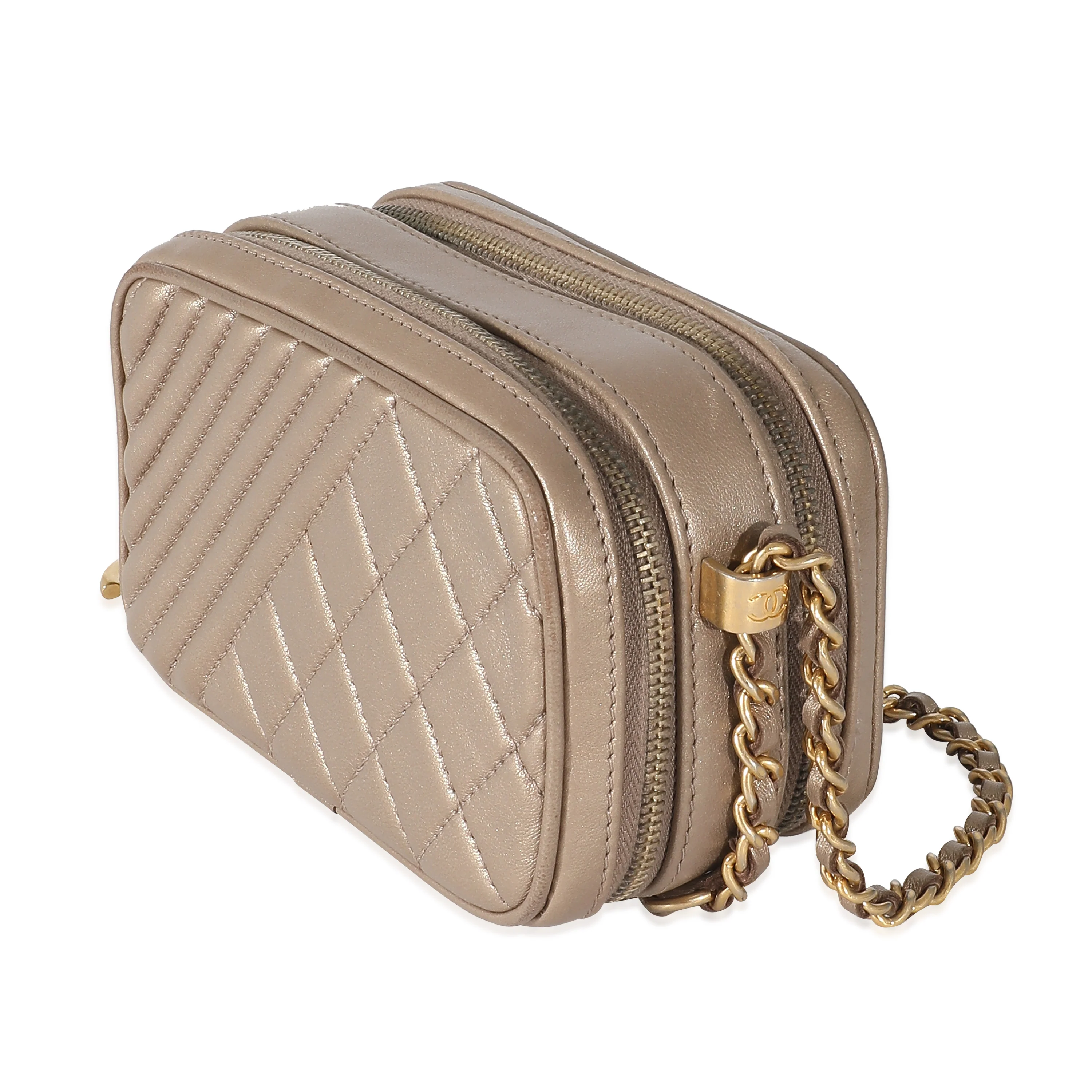 Chanel Gold Metallic Lambskin Coco Boy Camera Case - Image 2
