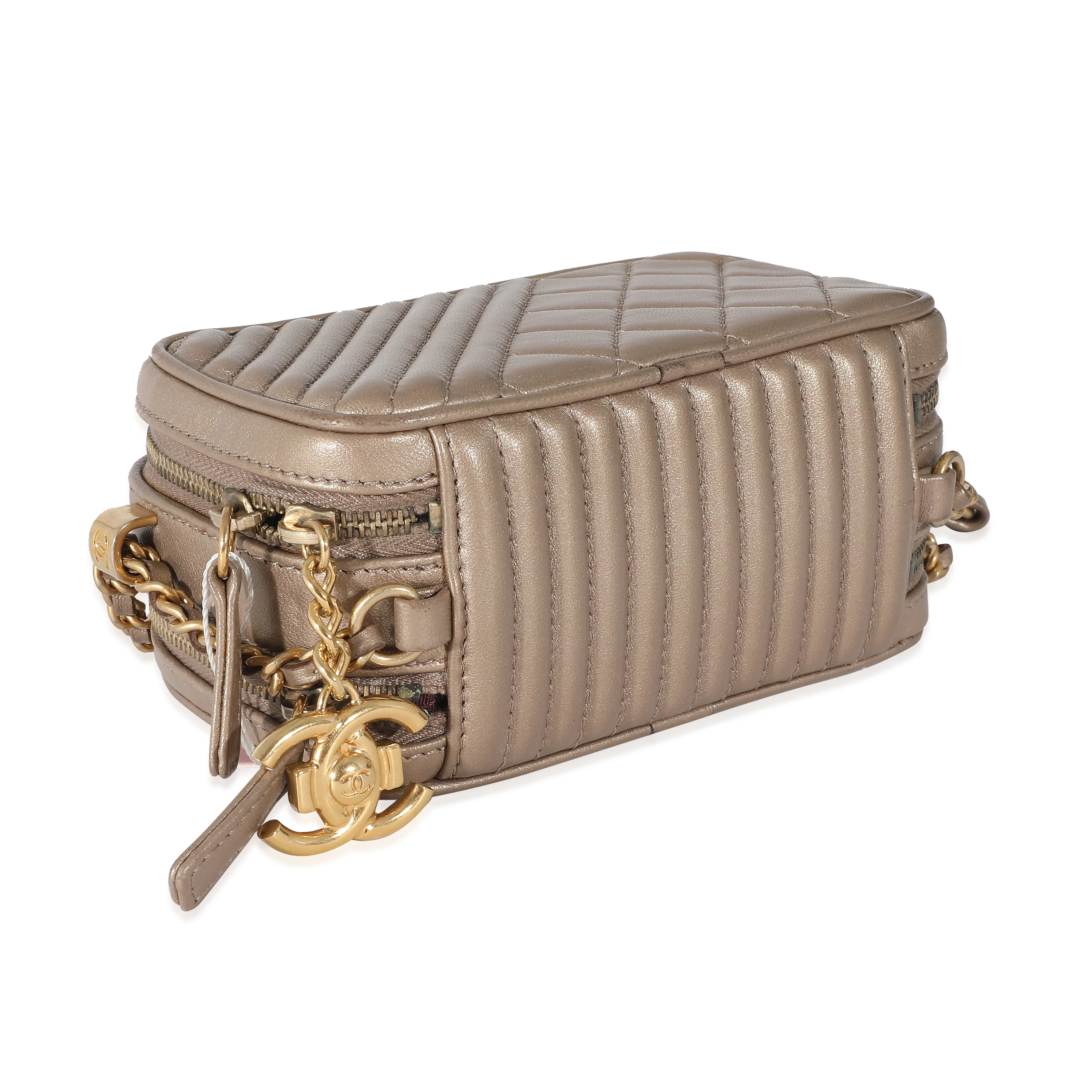 Chanel Gold Metallic Lambskin Coco Boy Camera Case - Image 6