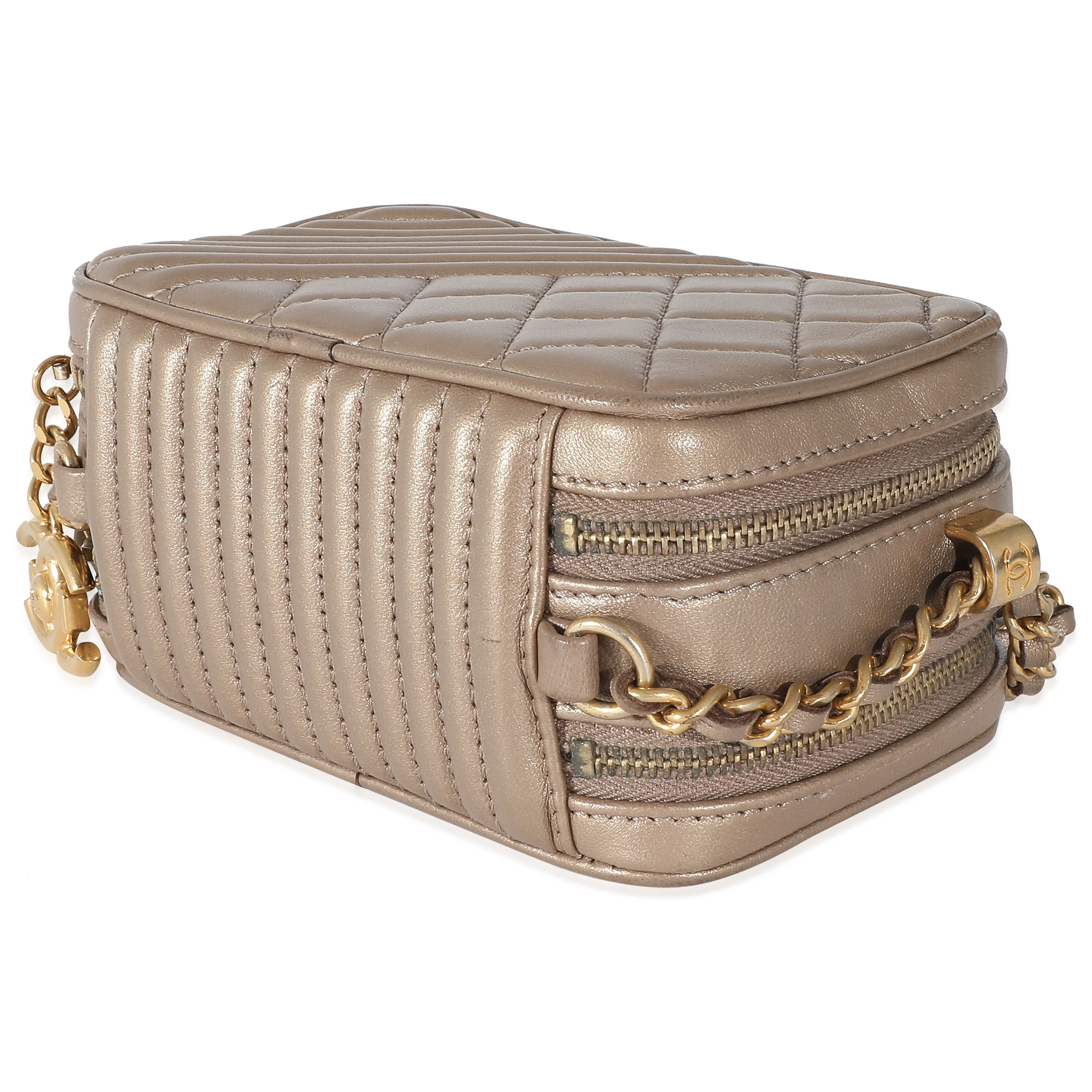 Chanel Gold Metallic Lambskin Coco Boy Camera Case - Image 7