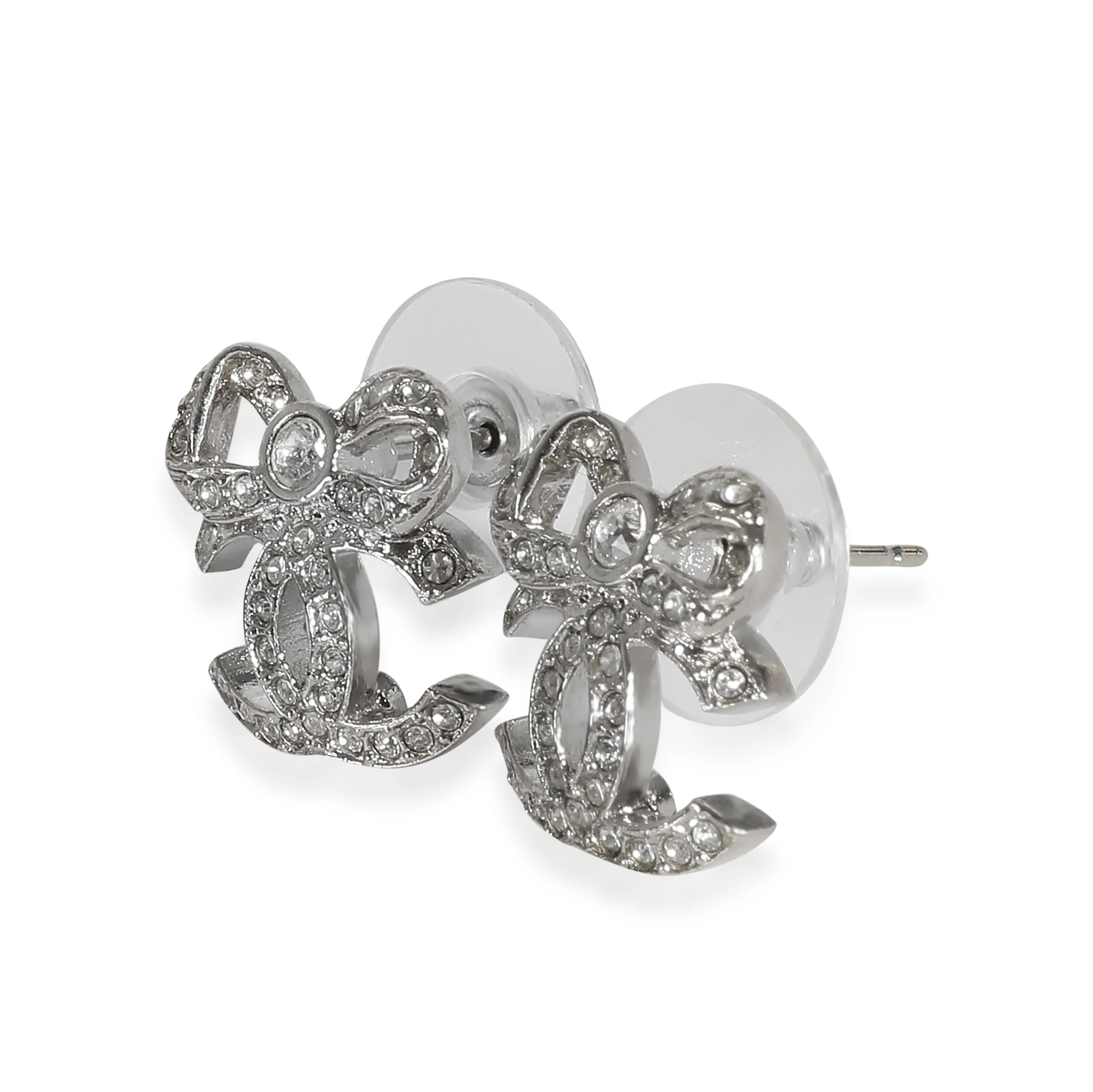 2020 CC Bow Strass Silver Tone Earring - Image 2