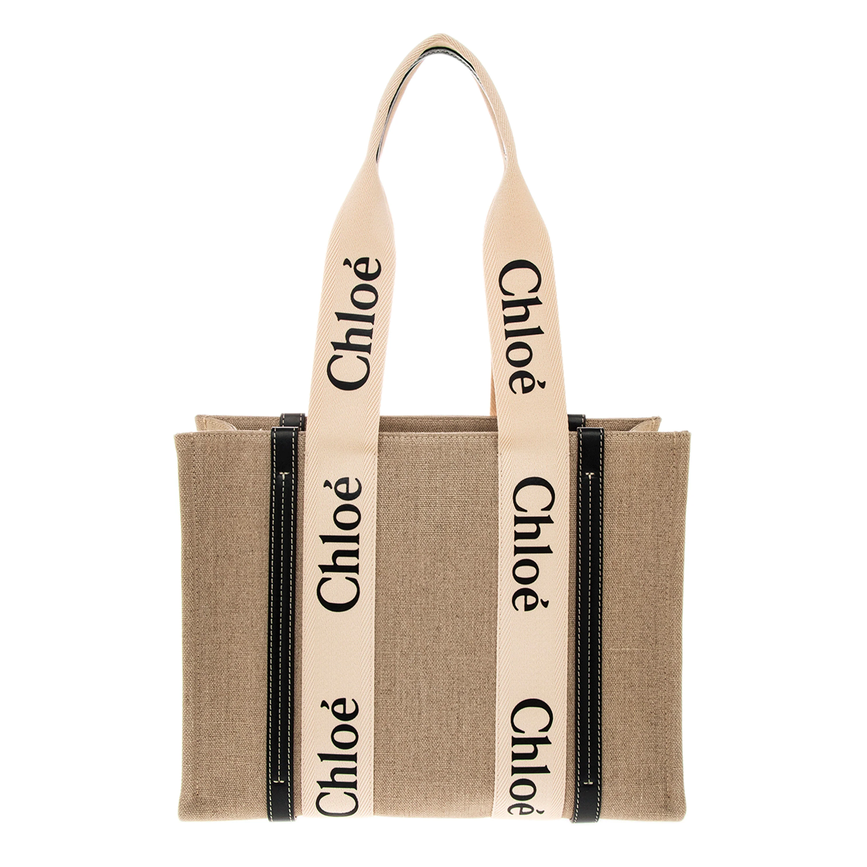 Chloe White Canvas Blue Calfskin Medium Woody Ribbon Tote - Image 3
