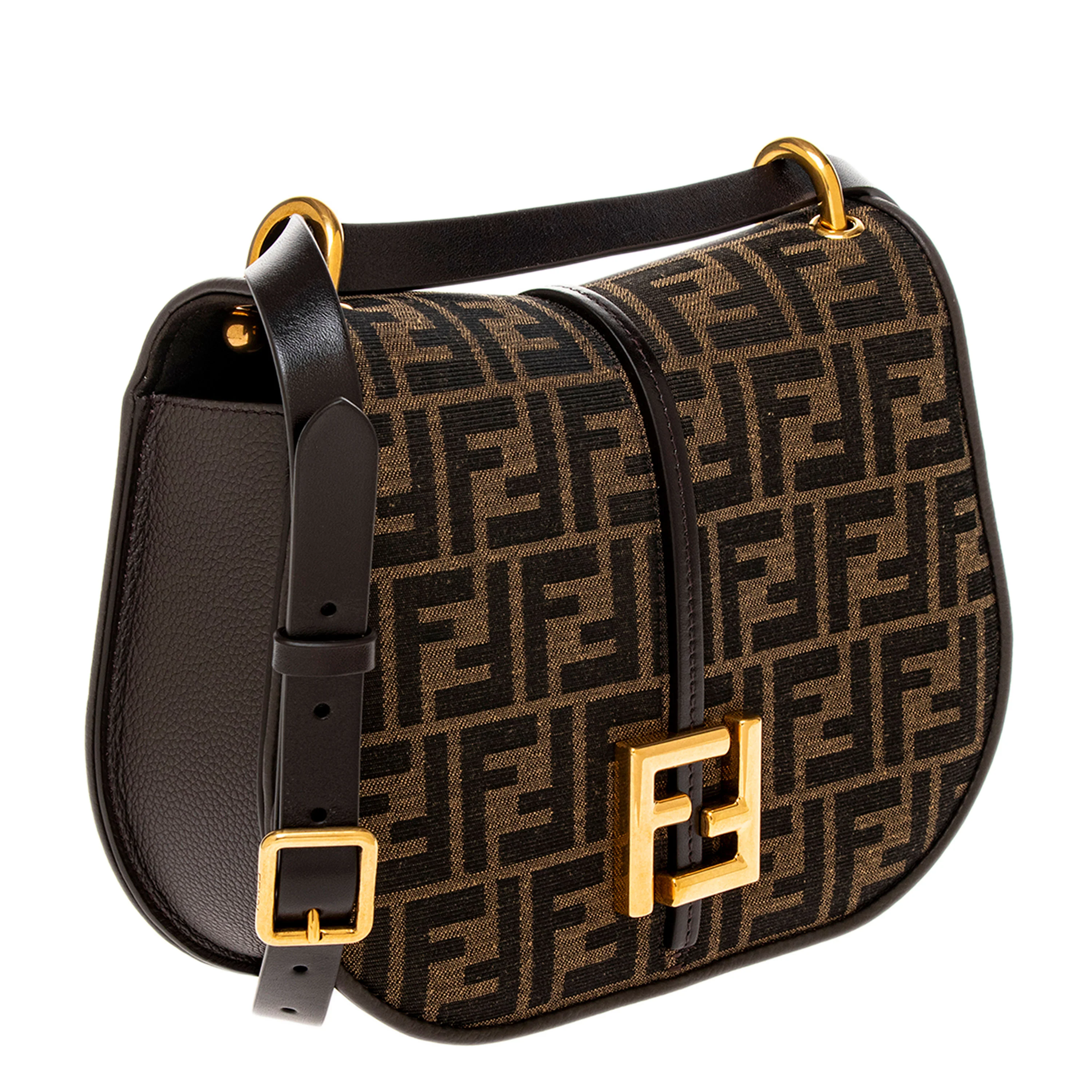 Brown Black FF Zucca Jacquard Cmon Medium Satchel - Image 2