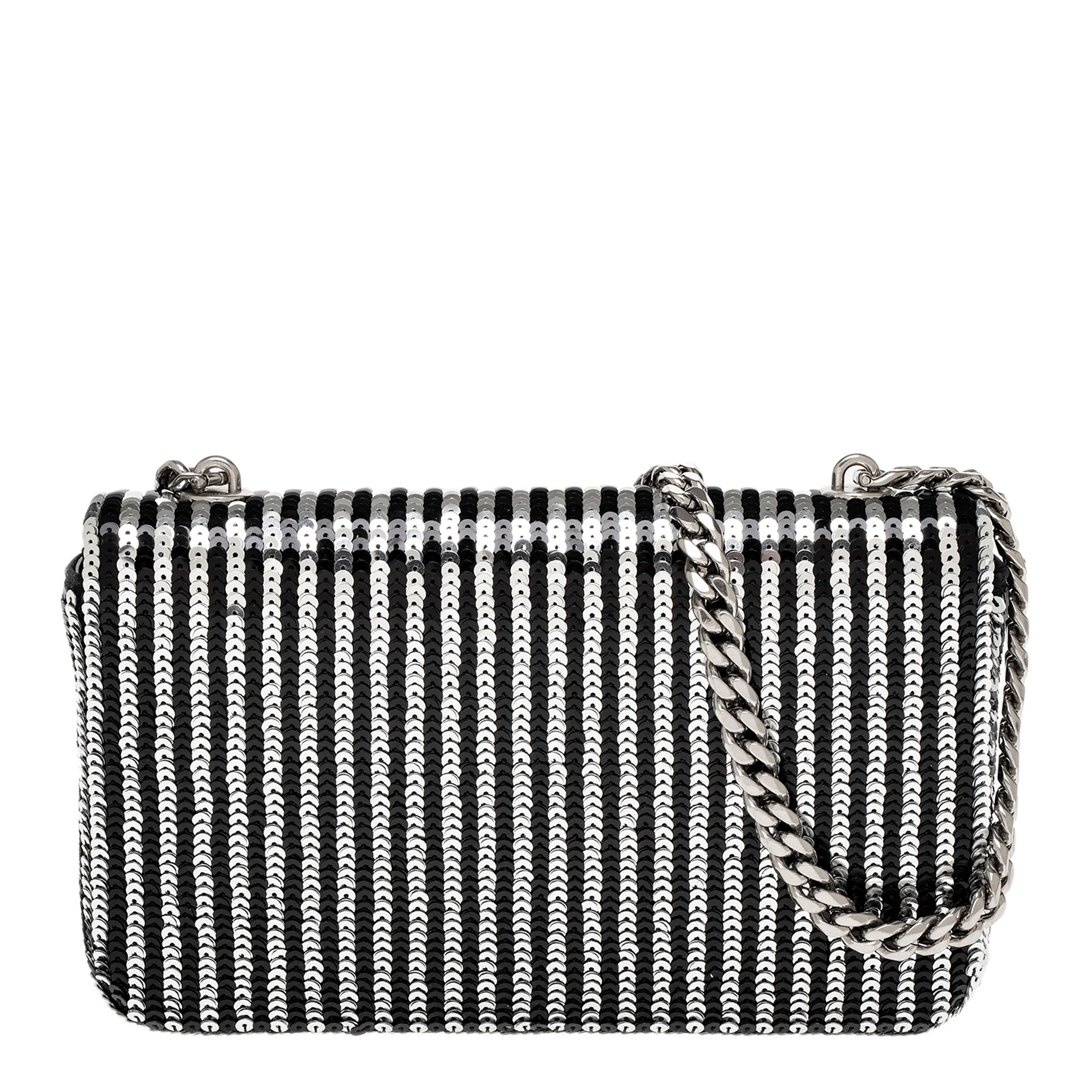 Black Silver Stripe Sequin Claude Shoulder Bag - Image 3