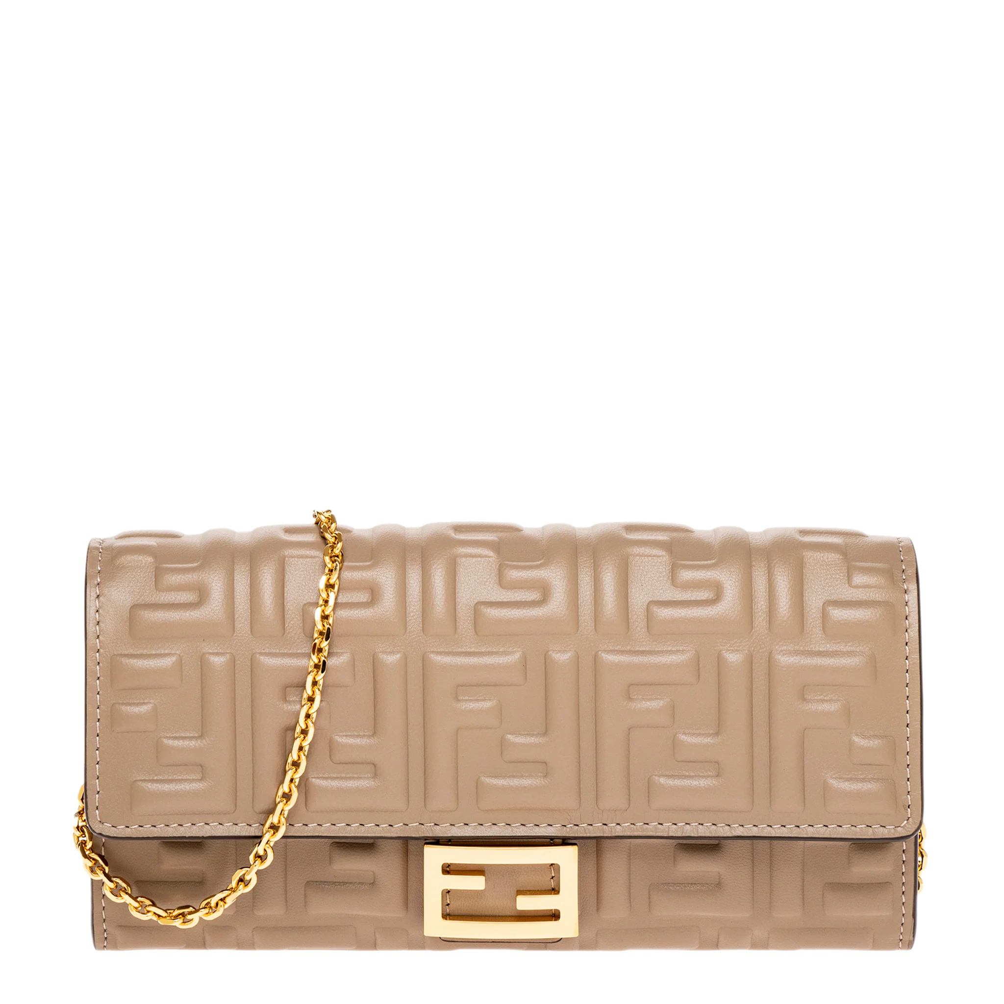 Dove Gray Nappa Baguette Continental Wallet With Chain