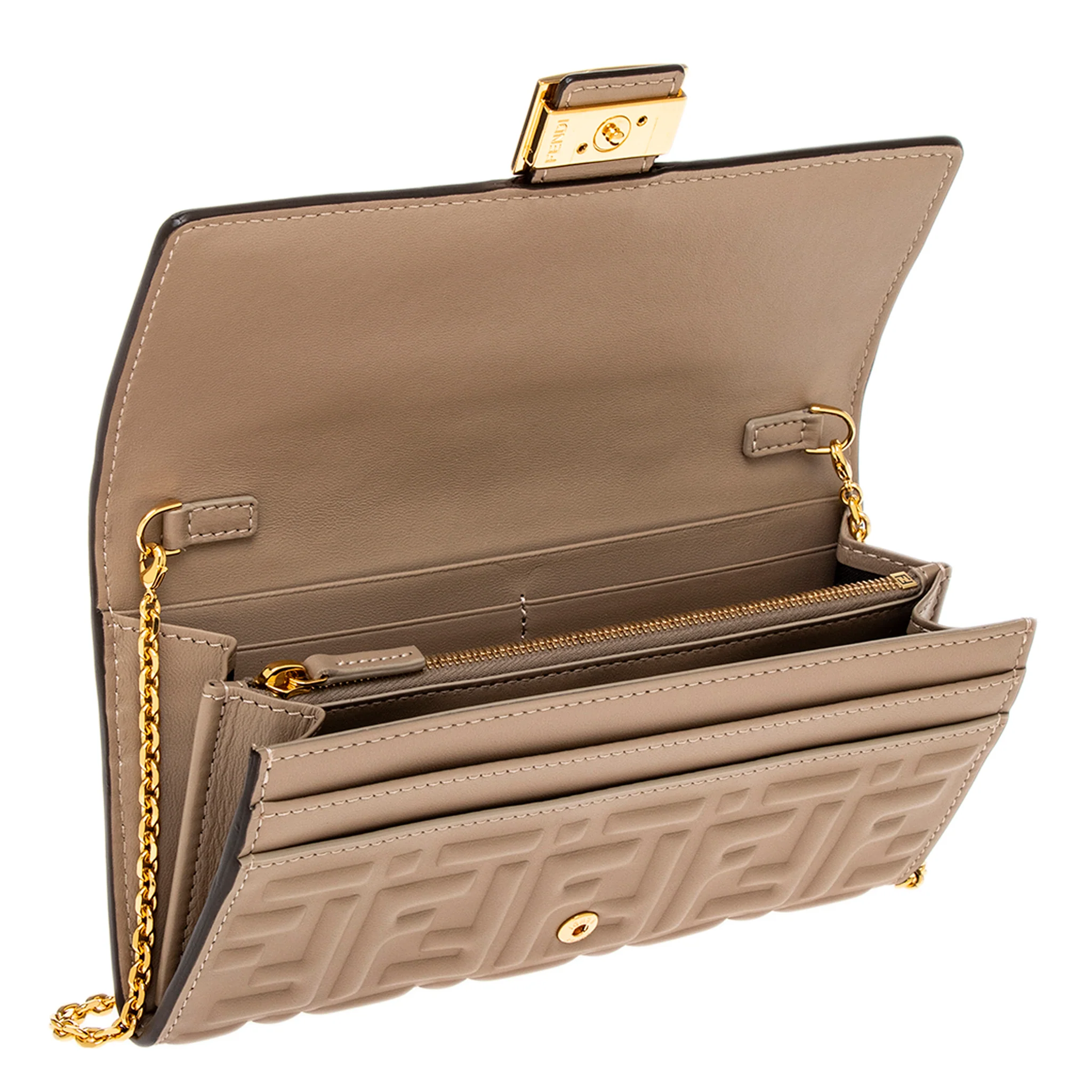 Dove Gray Nappa Baguette Continental Wallet With Chain - Image 6