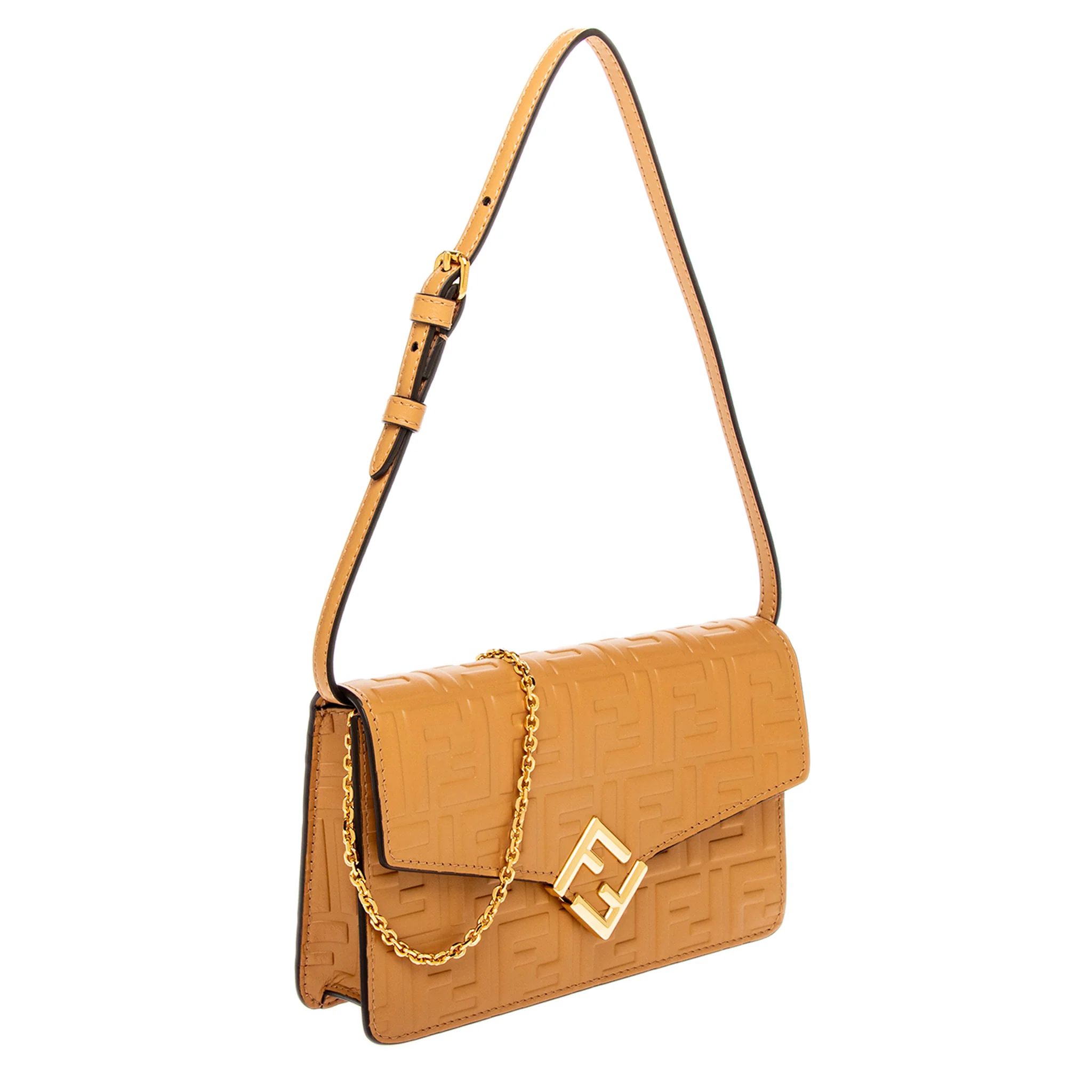 Light Brown Leather FF Diamonds Wallet On Chain - Image 2