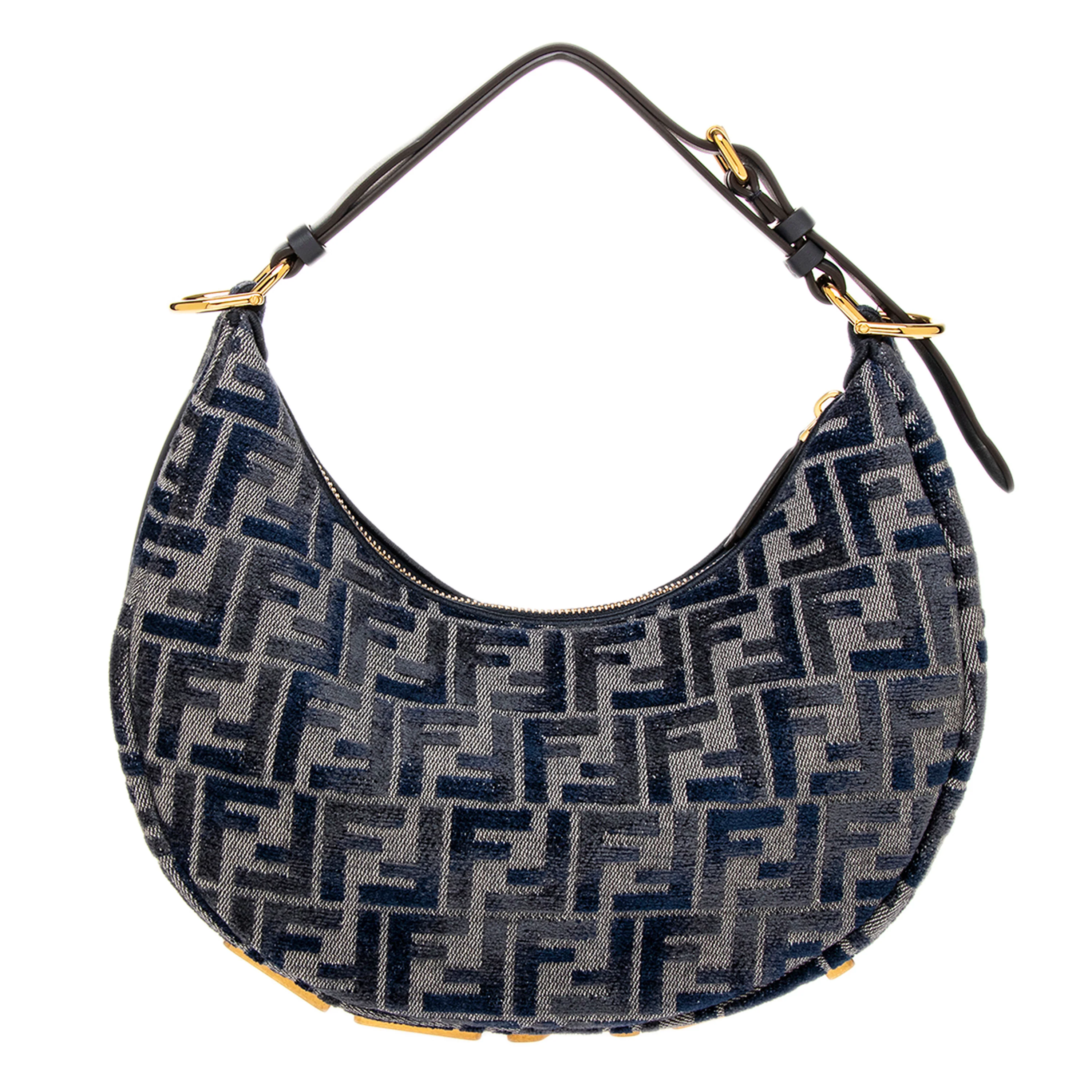 Dark Blue FF Chenille Small Fendigraphy Hobo - Image 3