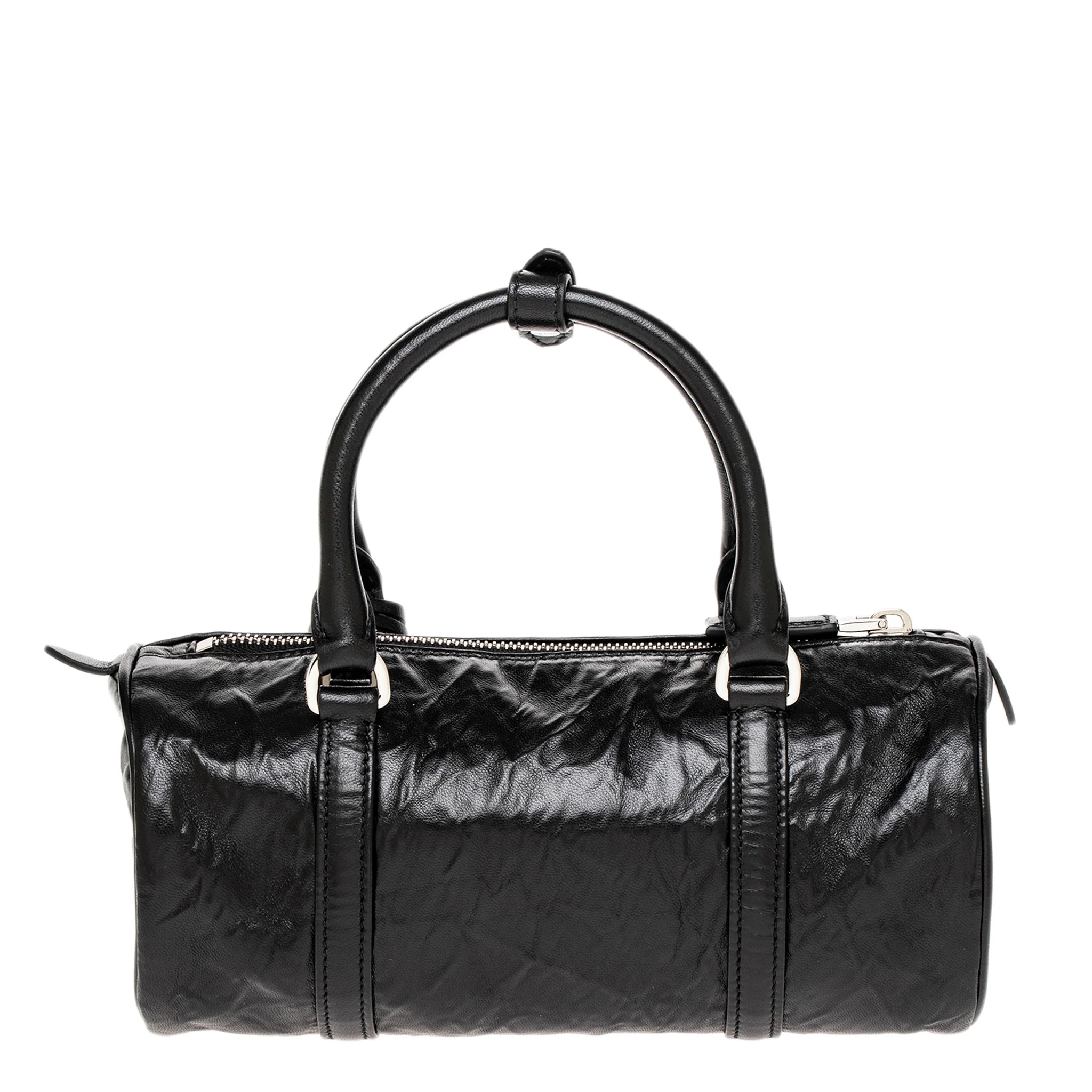 Black Antique Nappa Leather Bowling Bag - Image 3