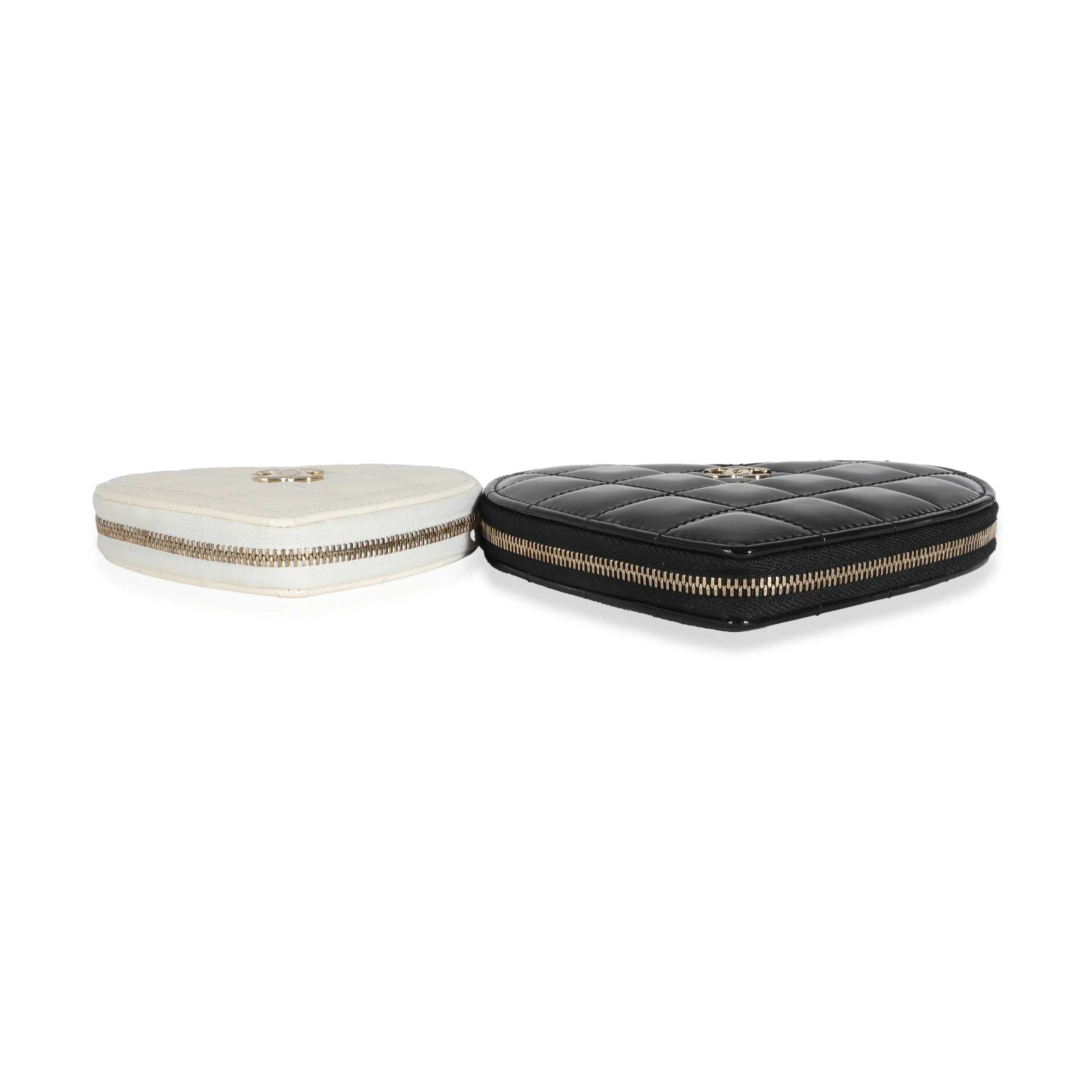 Black White Quilted Patent Heart Clutch With Chain - Image 6