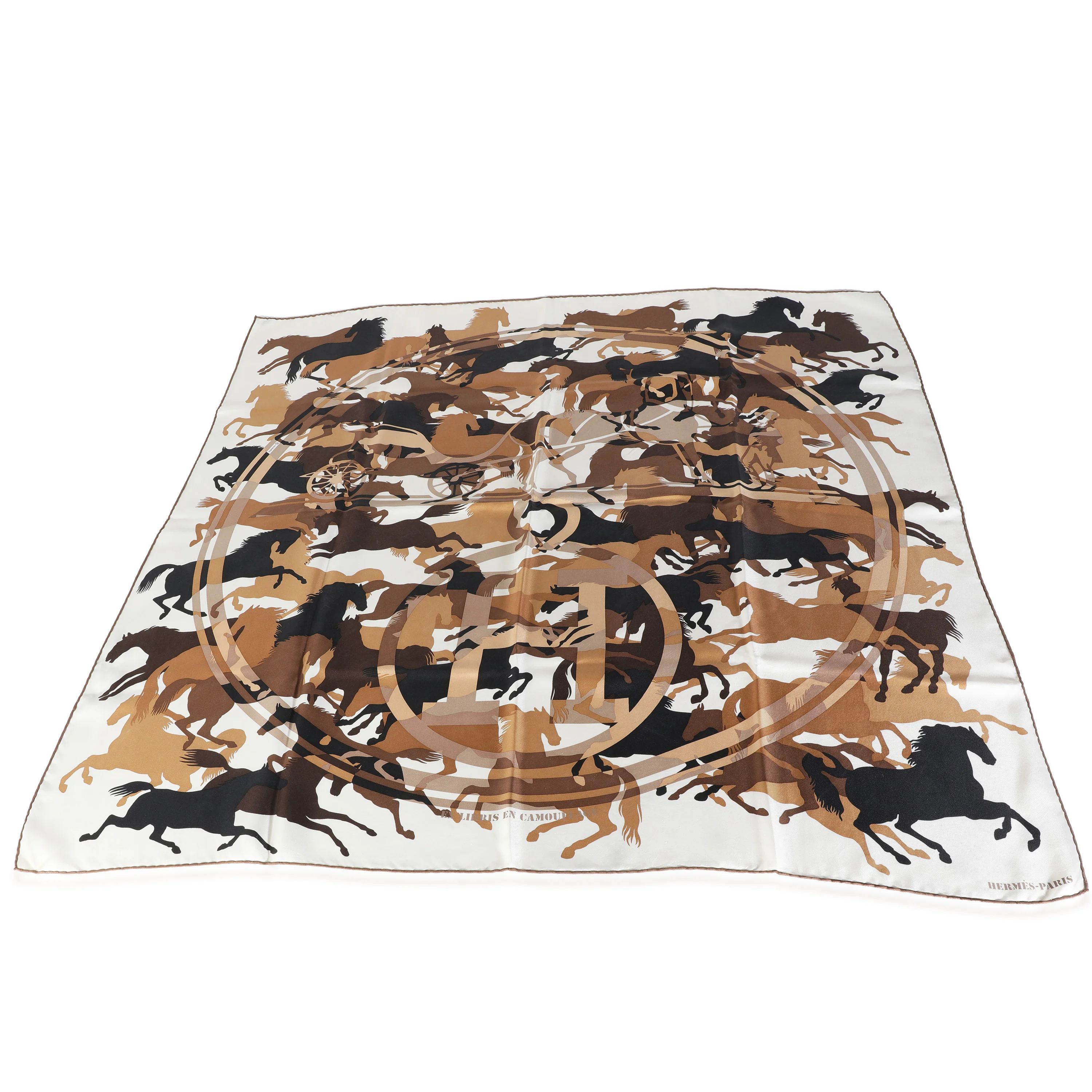 Brown Silk Ex Libris En Camouflage Scarf 90