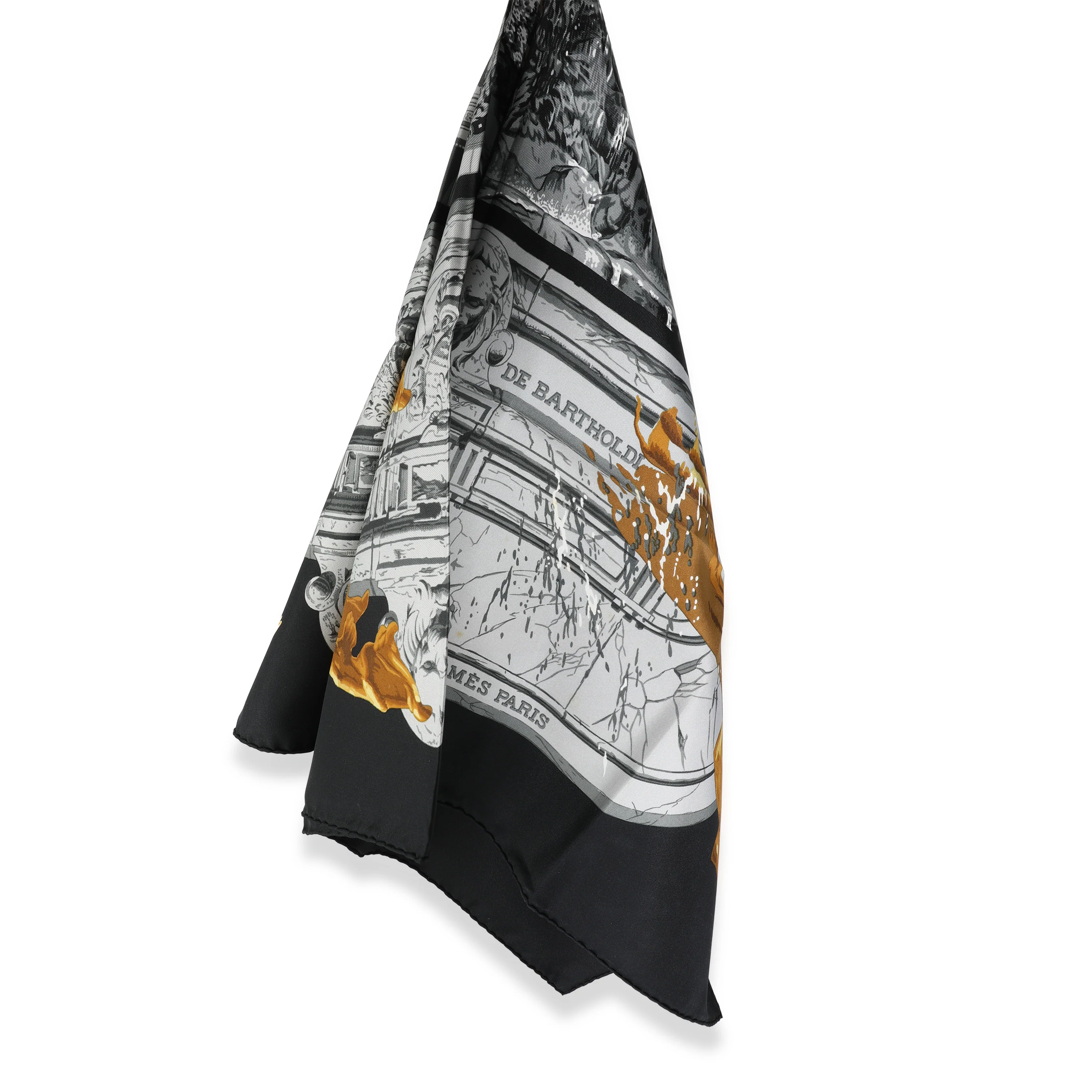 Black Multicolor Silk La Fontaine De Bartholdi Scarf 90 - Image 2