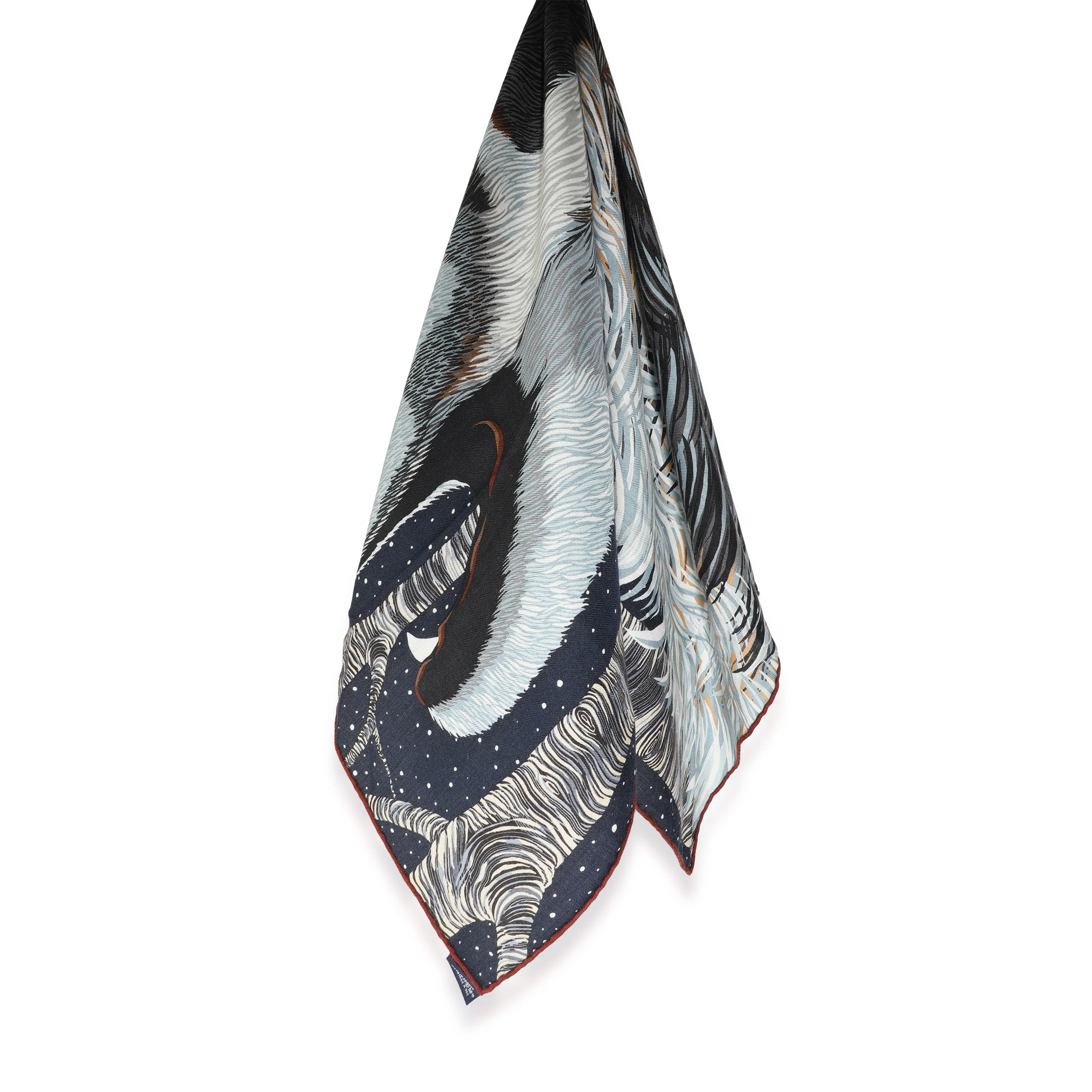 Marine Anthracite Gris Cashmere Silk Awooooo Scarf 100 - Image 2