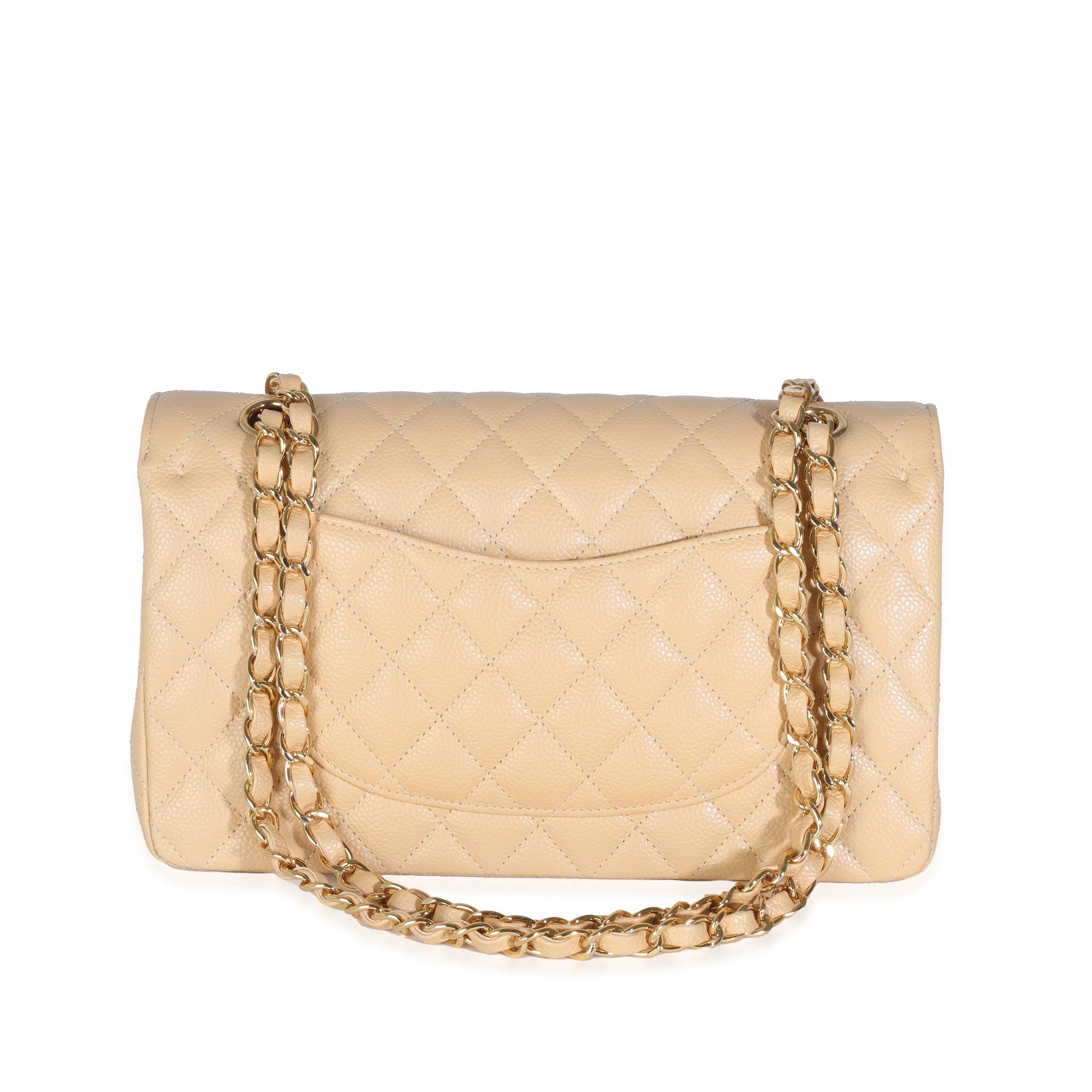 Beige Quilted Caviar Medium Classic Double Flap Handbag - Image 4